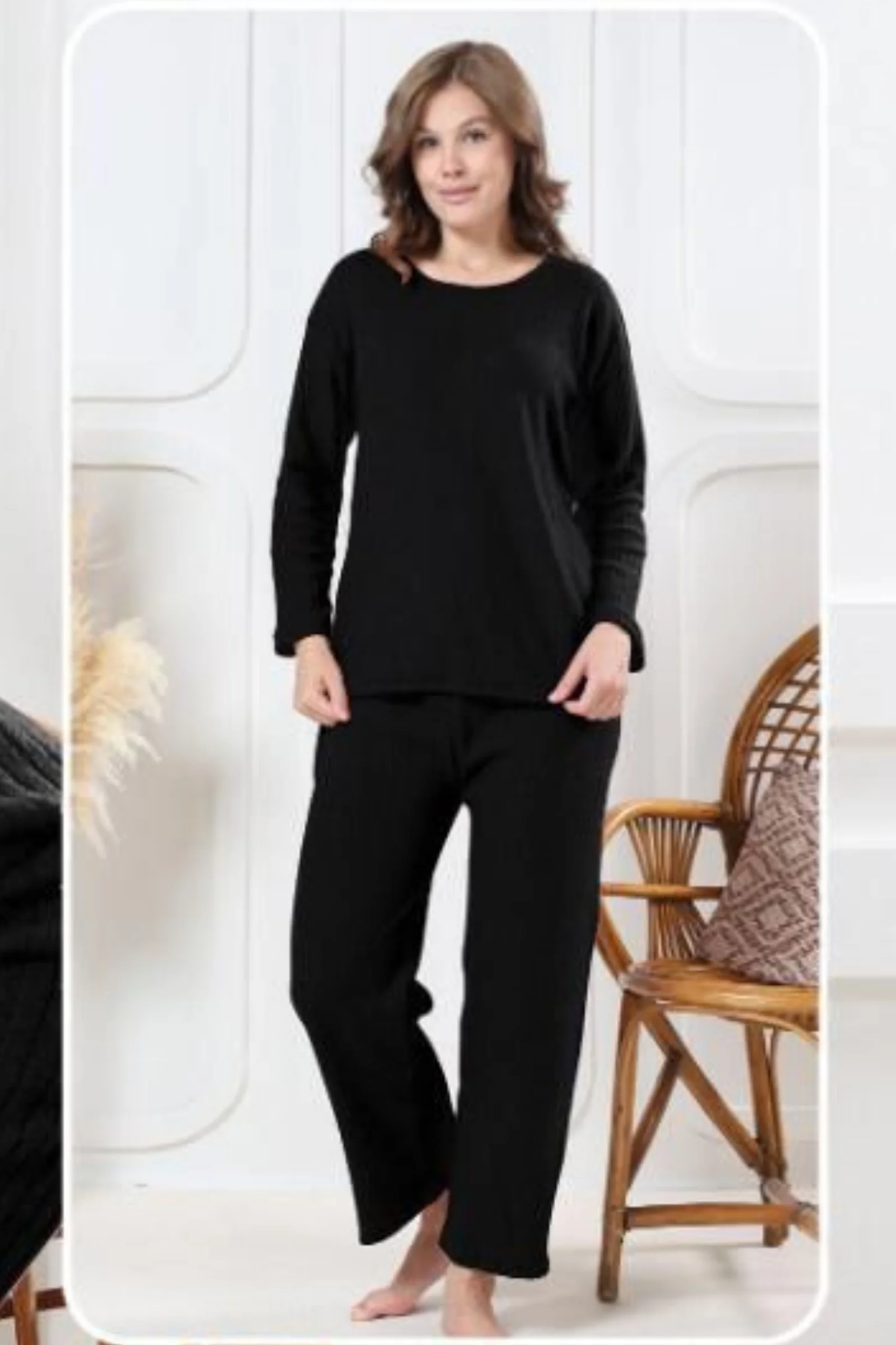 Pamuklu Kalın Kışlık İnterlok Şeritli Uzun Kollu Örme Pijama Takımı, Siyah, XL Fiyatı, Yorumları ve Özellikleri