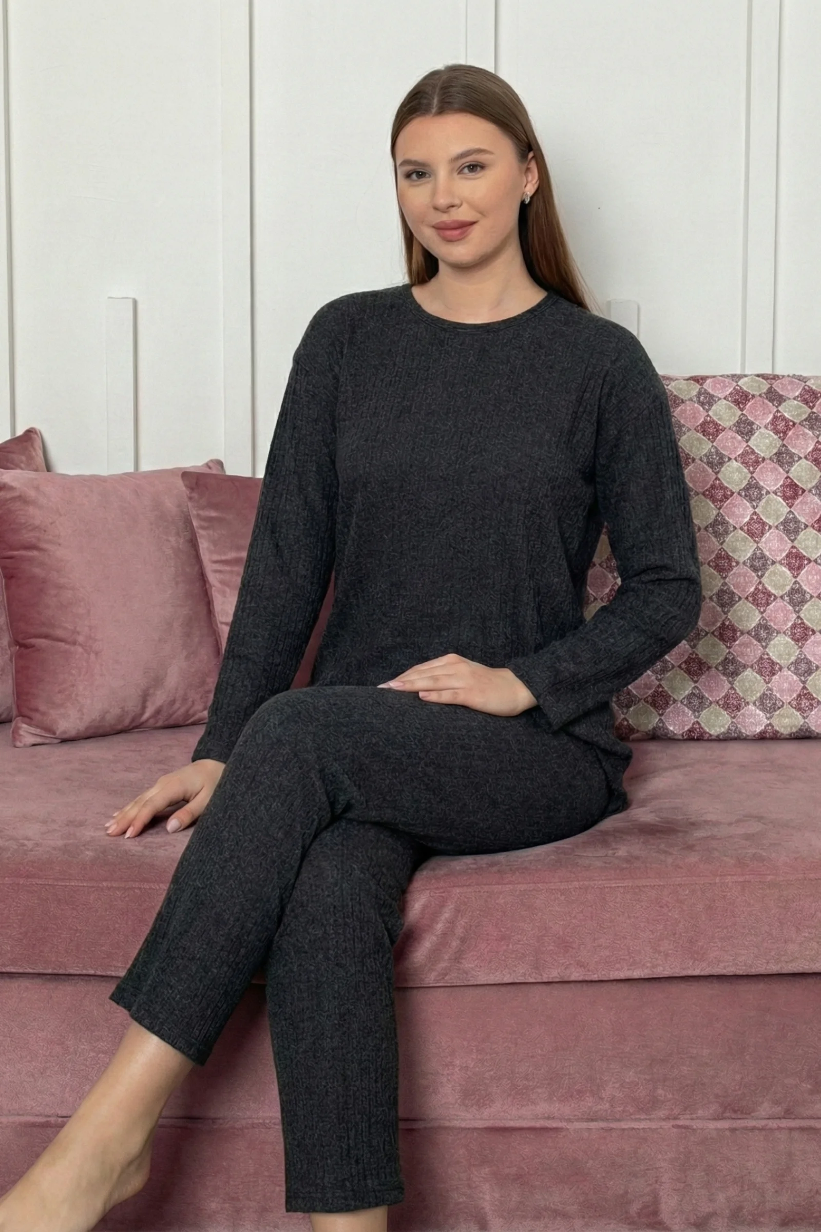 Pamuklu Kalın Kışlık İnterlok Şeritli Uzun Kollu Örme Pijama Takımı, Siyah, XL Fiyatı, Yorumları ve Özellikleri