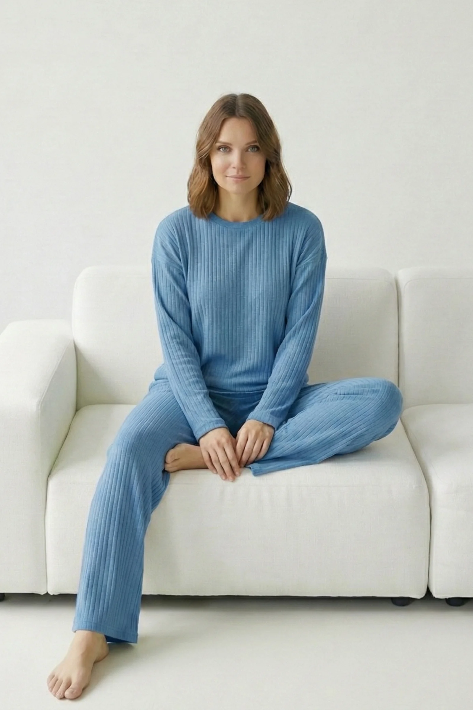 Pamuklu Kalın Kışlık İnterlok Şeritli Uzun Kollu Örme Pijama Takımı, Mavi, XL Fiyatı, Yorumları ve Özellikleri