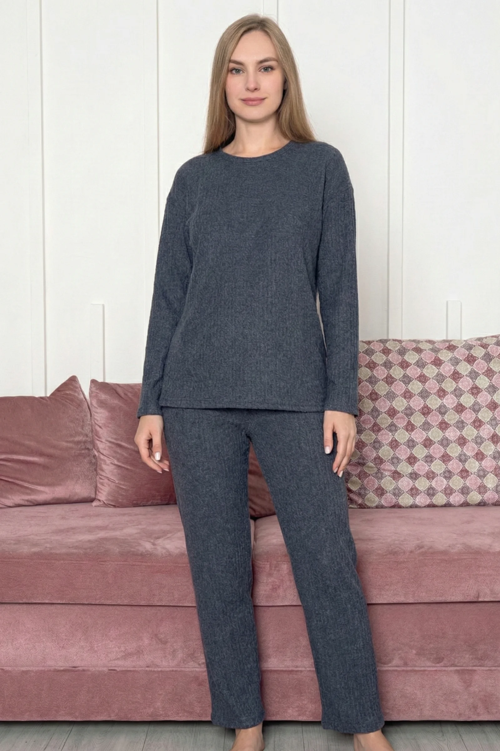 Pamuklu Kalın Kışlık İnterlok Şeritli Uzun Kollu Örme Pijama Takımı, İndigo, 2XL Fiyatı, Yorumları ve Özellikleri