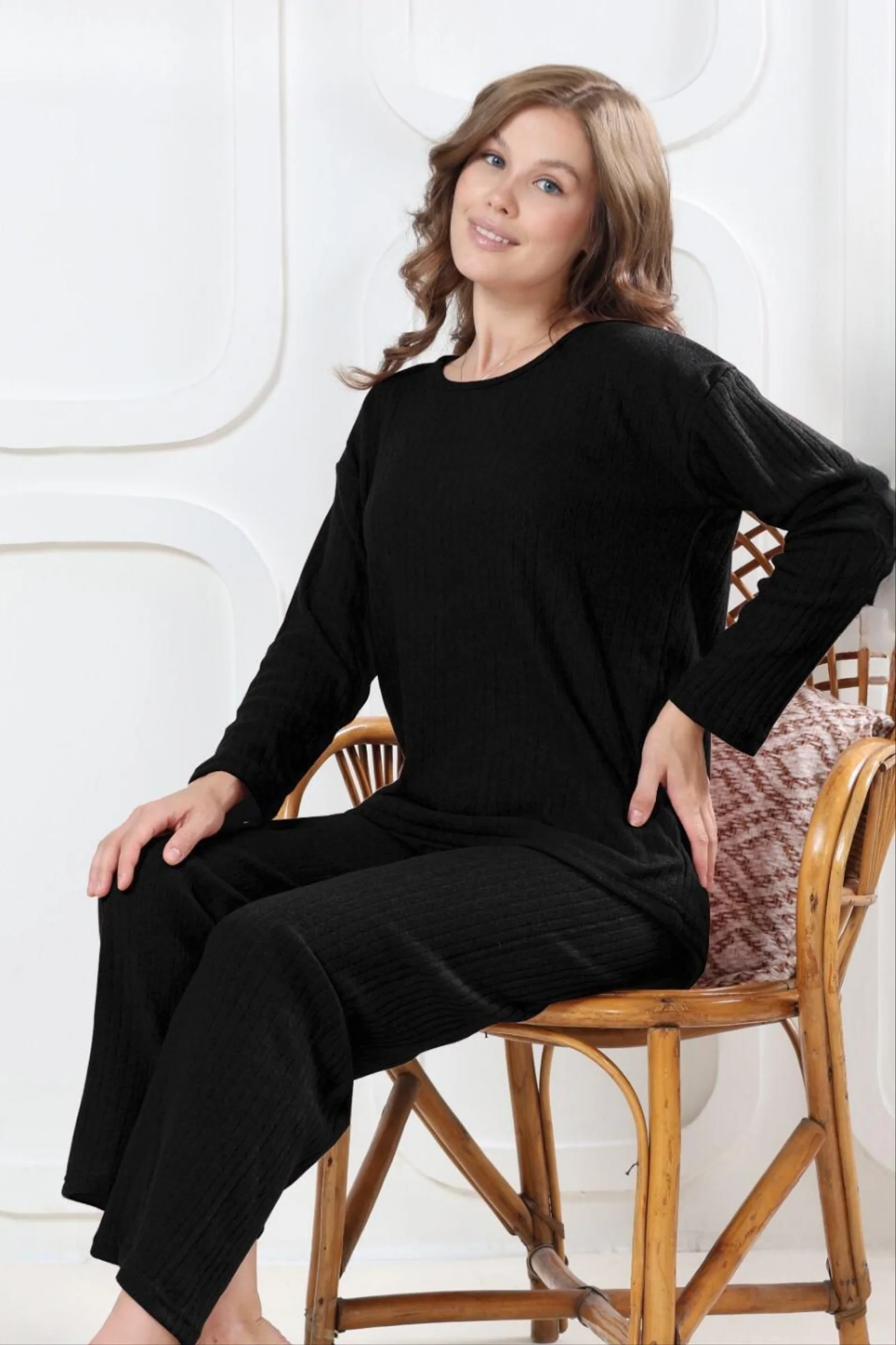 Pamuklu Kalın Kışlık İnterlok Şeritli Uzun Kollu Örme Pijama Takımı, Siyah, XL Fiyatı, Yorumları ve Özellikleri