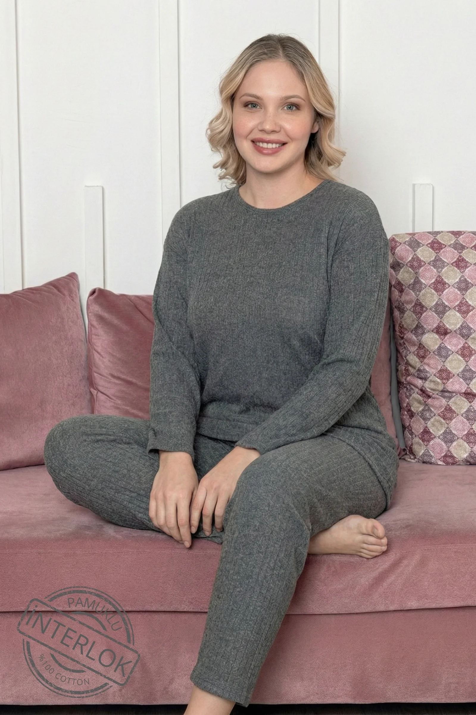 Pamuklu Kalın Kışlık İnterlok Şeritli Uzun Kollu Örme Pijama Takımı, Antrasit, XL Fiyatı, Yorumları ve Özellikleri