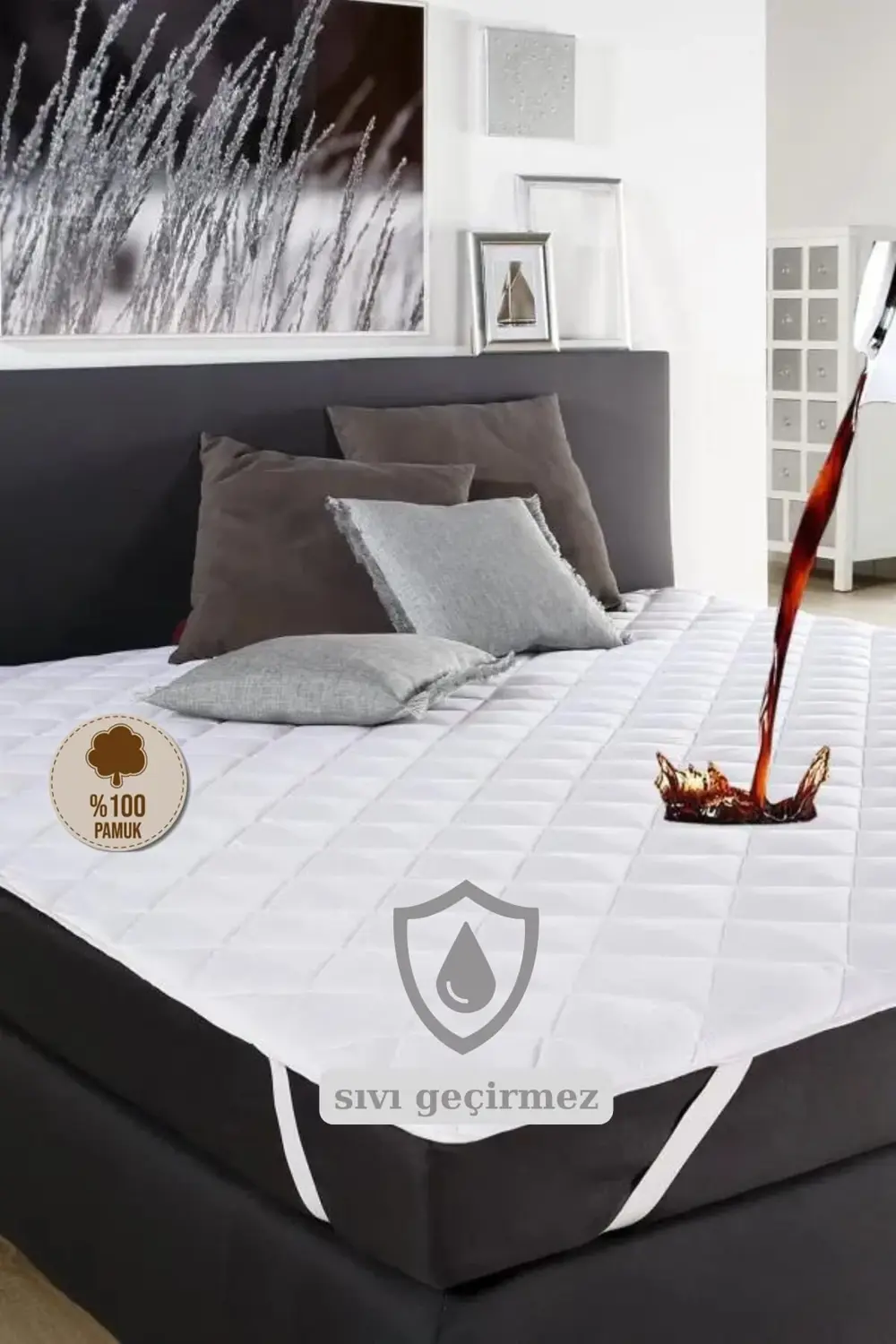 Pamuklu Kapitone Lastikli Sıvı Geçirmez Yatak Koruyucu Alez (10 E