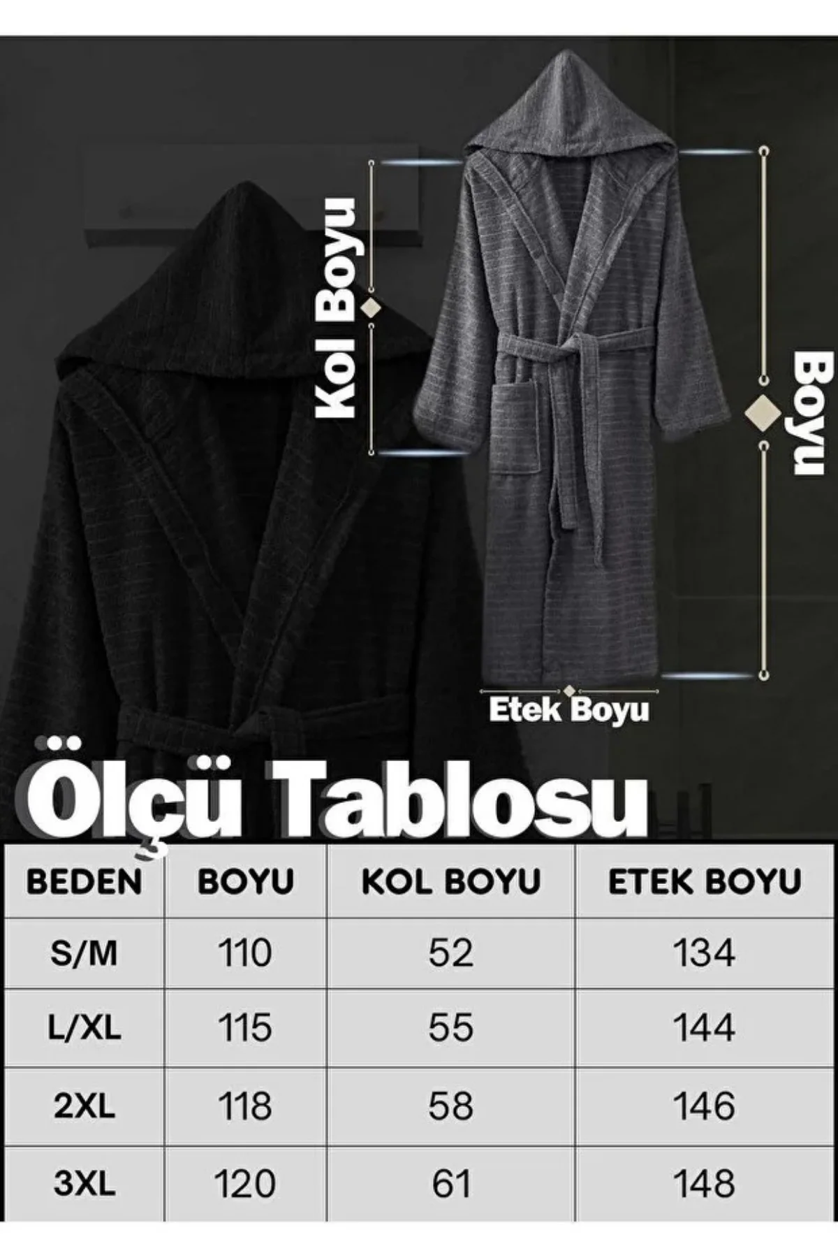 Pamuklu Kapüşonlu Banyo Bornozu | Yumuşak Doku | Çeyiz | Cepli Ke