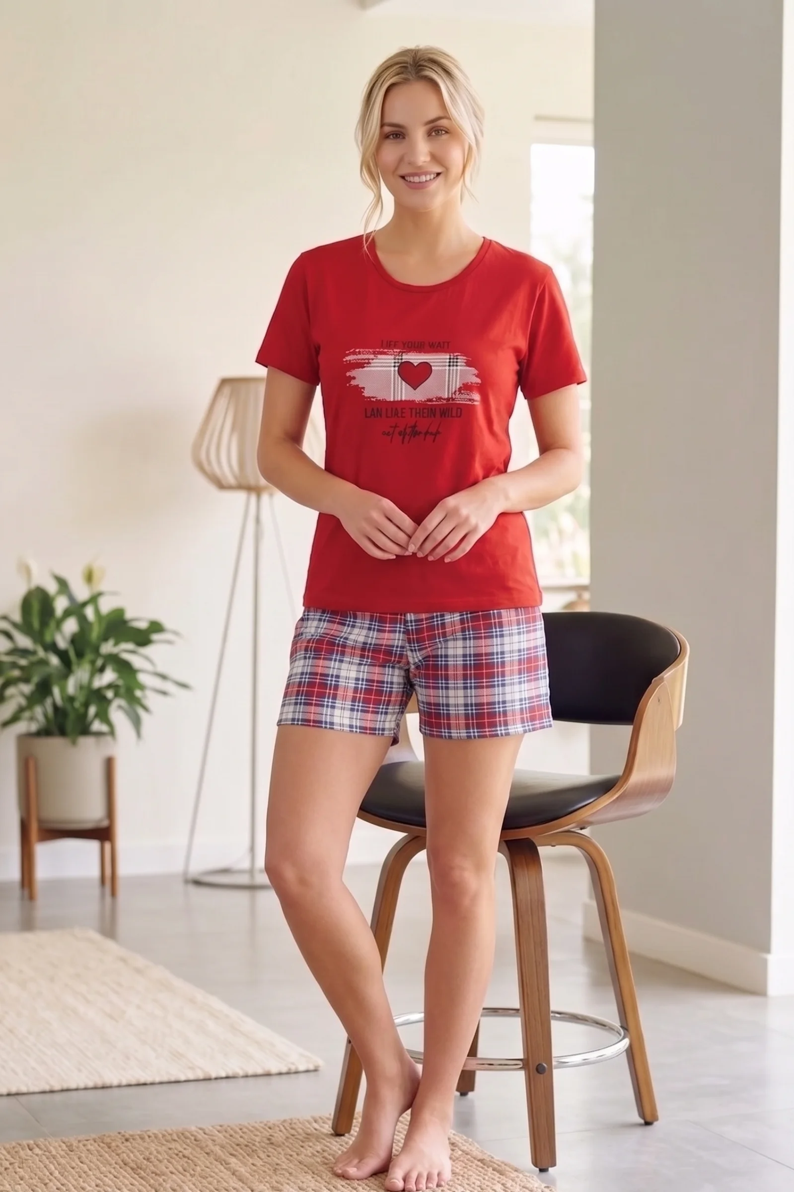 Pamuklu Kısa Kollu Desenli Şortlu Pijama Takımı, Kırmızı, L Fiyatı, Yorumları ve Özellikleri