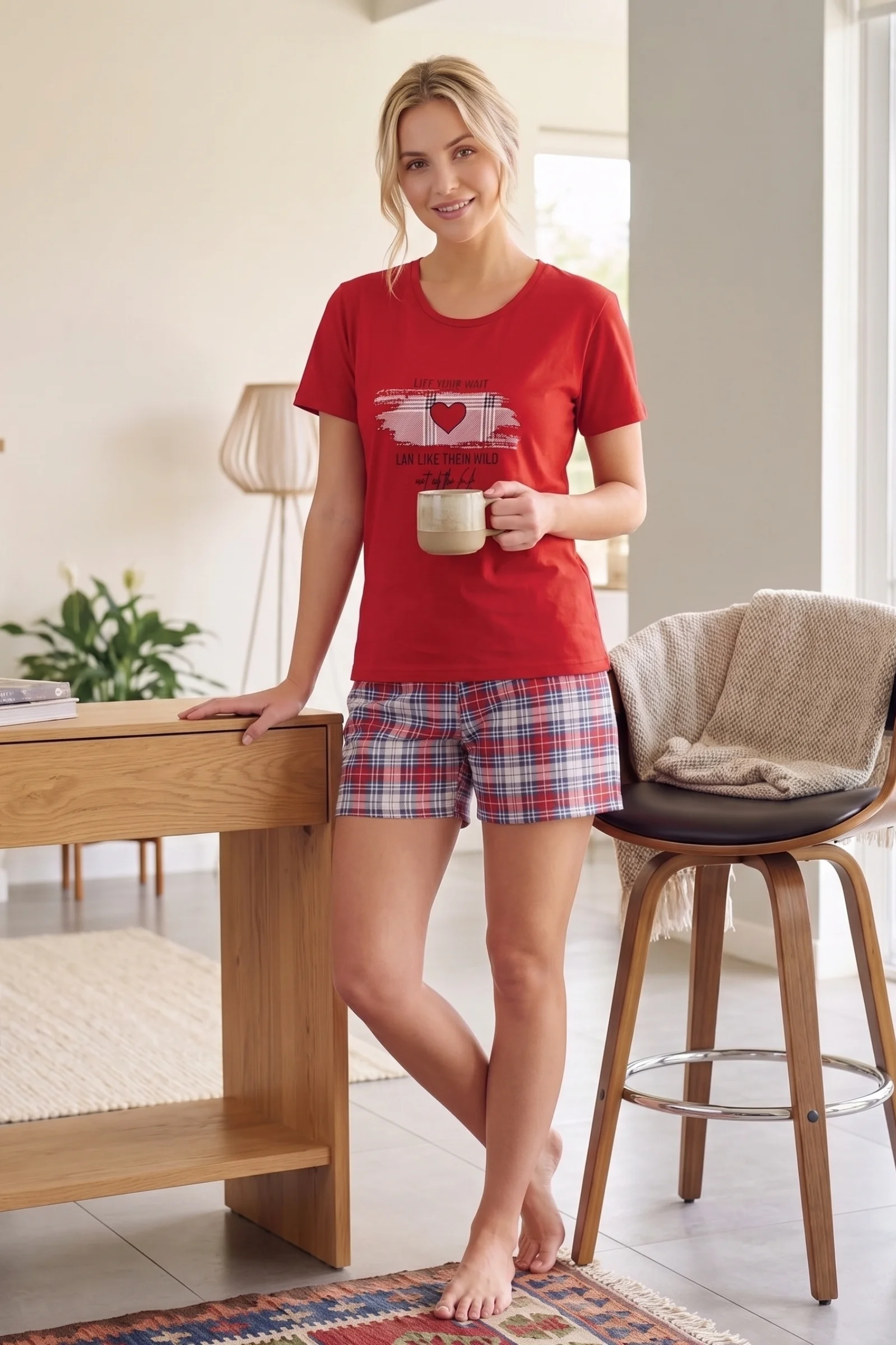 Pamuklu Kısa Kollu Desenli Şortlu Pijama Takımı, Kırmızı, L Fiyatı, Yorumları ve Özellikleri