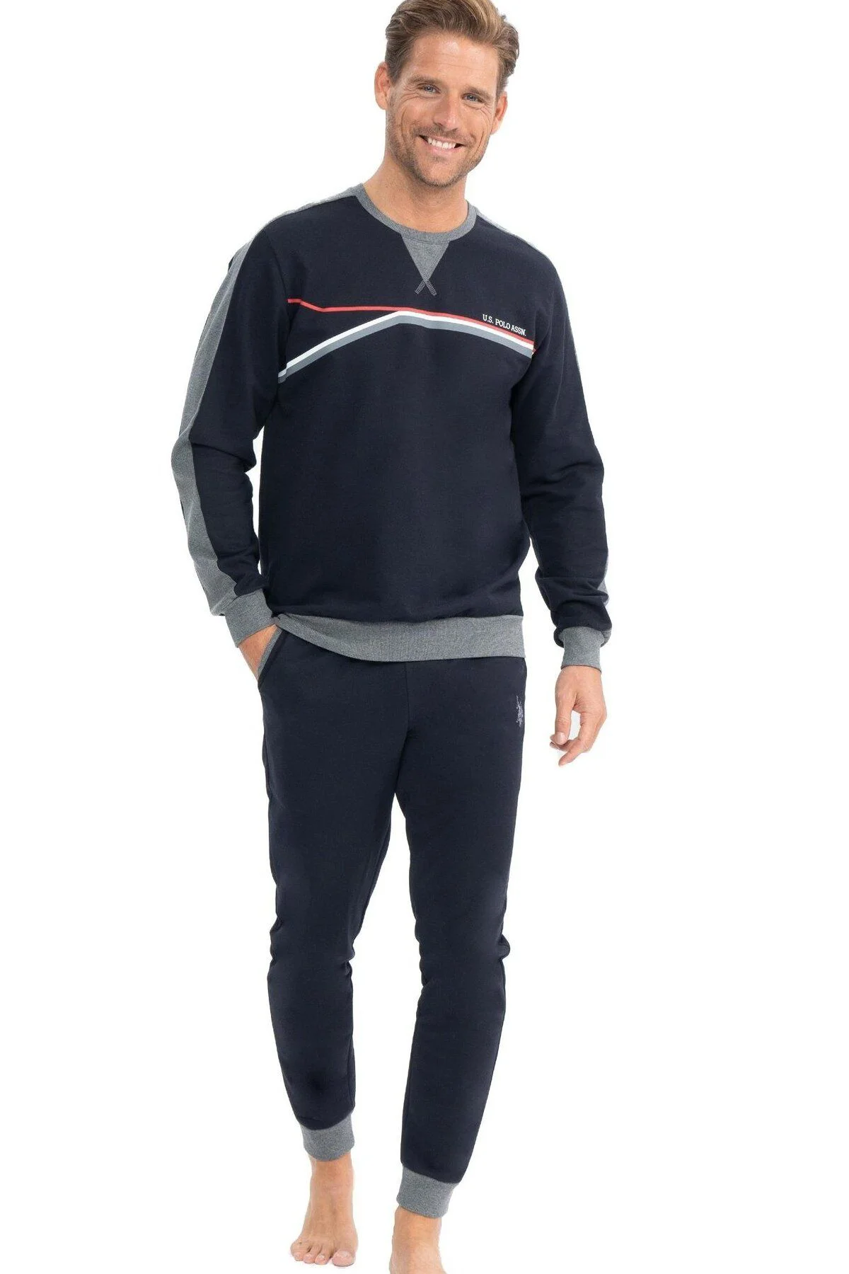 Pamuklu, Paça ve Kolları Lastikli, Uzun Kollu, Erkek Pijama Takımı Lacivert