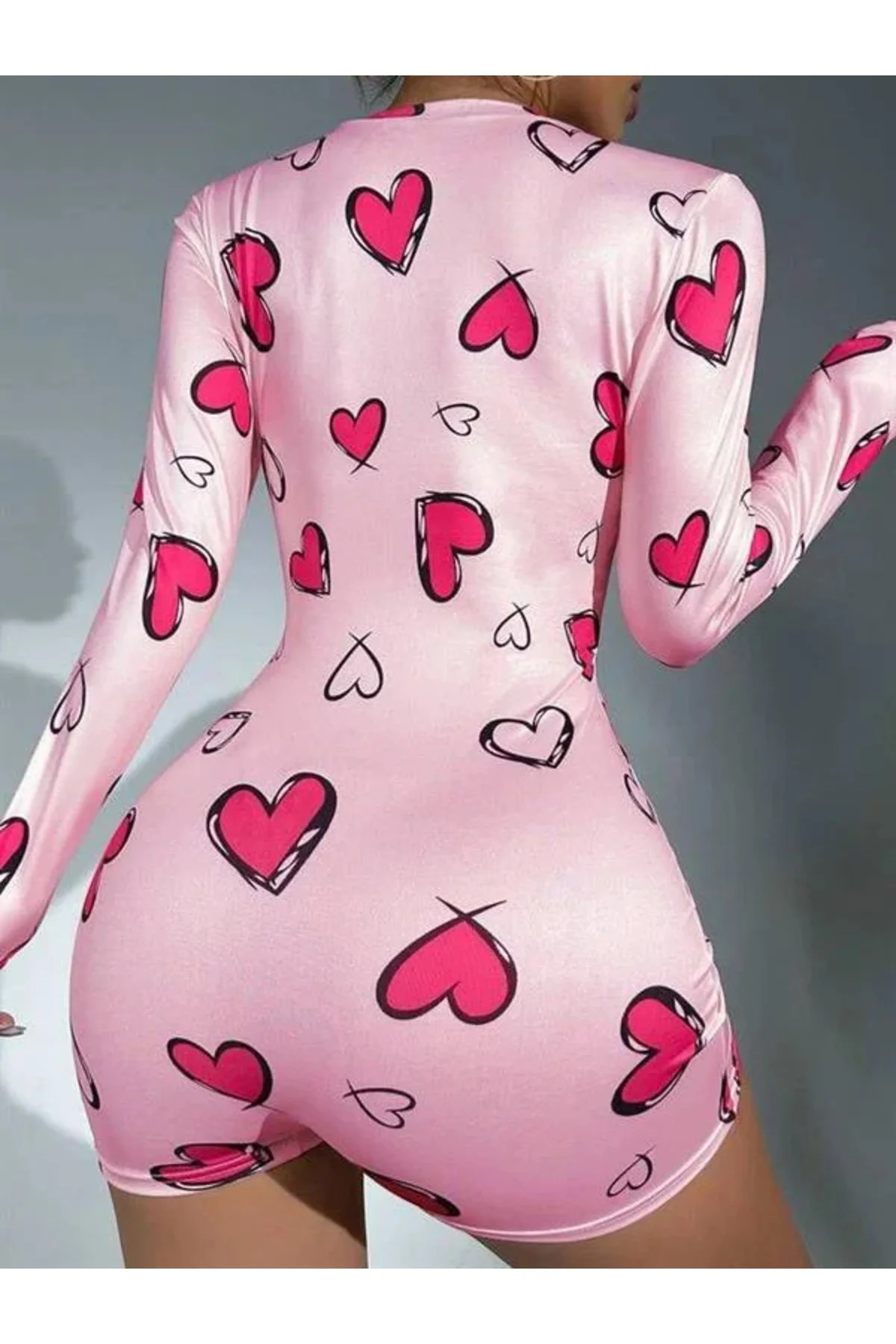 Pamuklu Pembe Kalp Desenli Düğmeli Uzun Kol Tulum Pijama Fiyatı, Yorumları ve Özellikleri