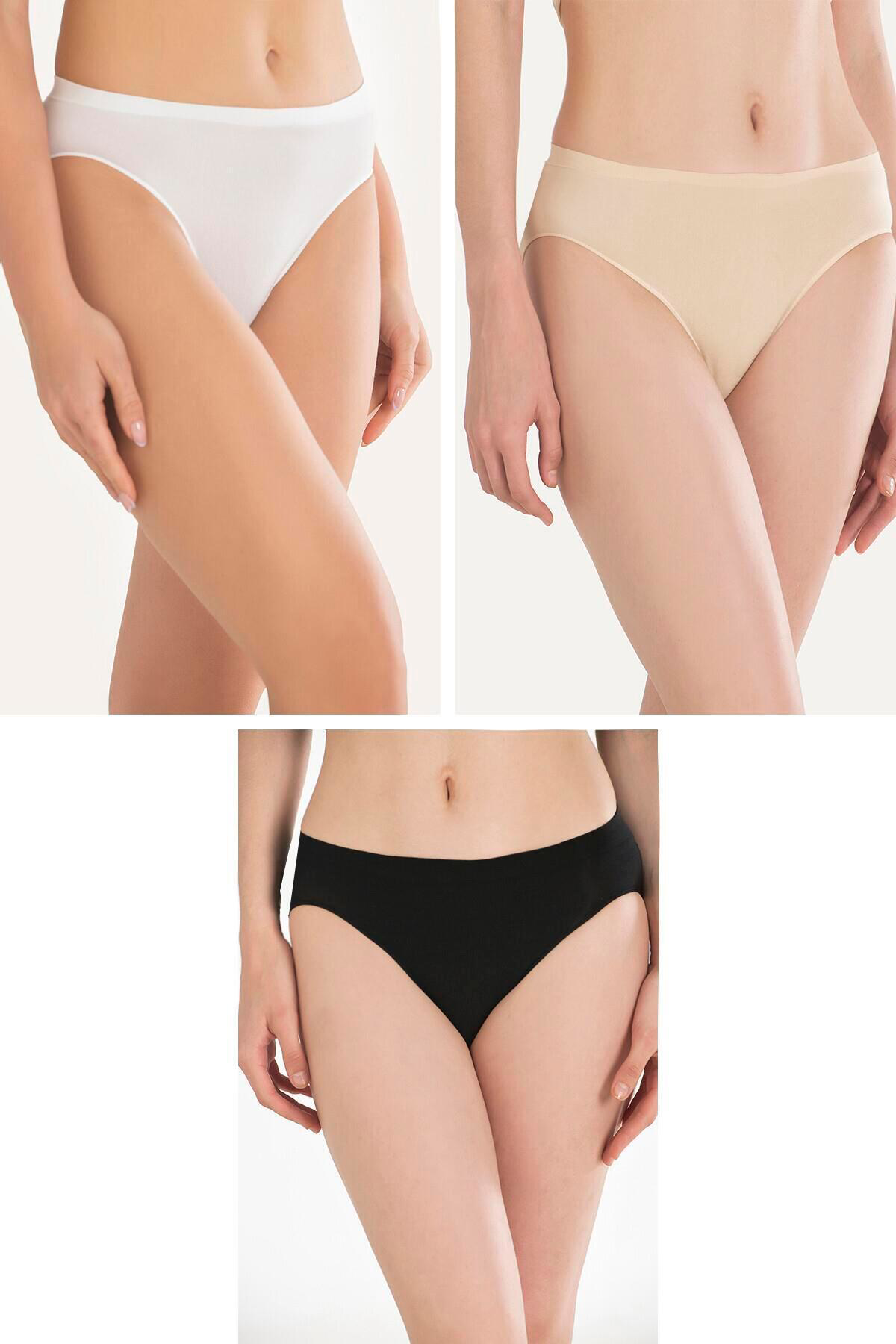 Civetta Pamuklu Siyah Beyaz Ten Rengi 3'Lü Külot