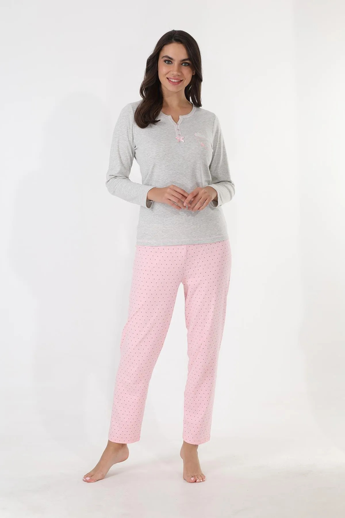 Pamuklu Uzun Kollu Kadın Pijama Takımı