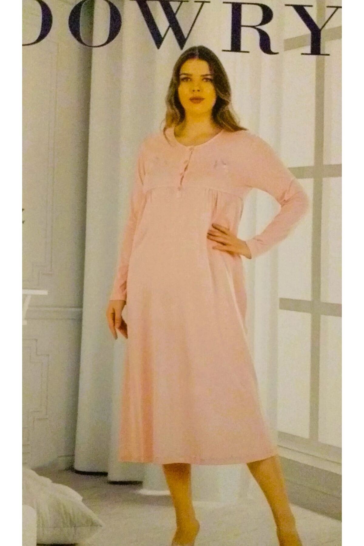 Dowry Pamuklu Uzun Kol Gecelik Anne Geceliği