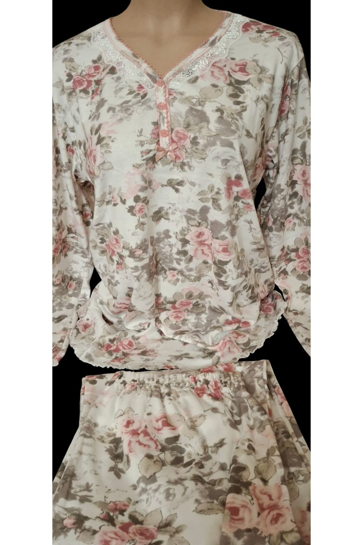 Pamuklu Uzun Kol Kadın Pijama Takımı Mevsimlik