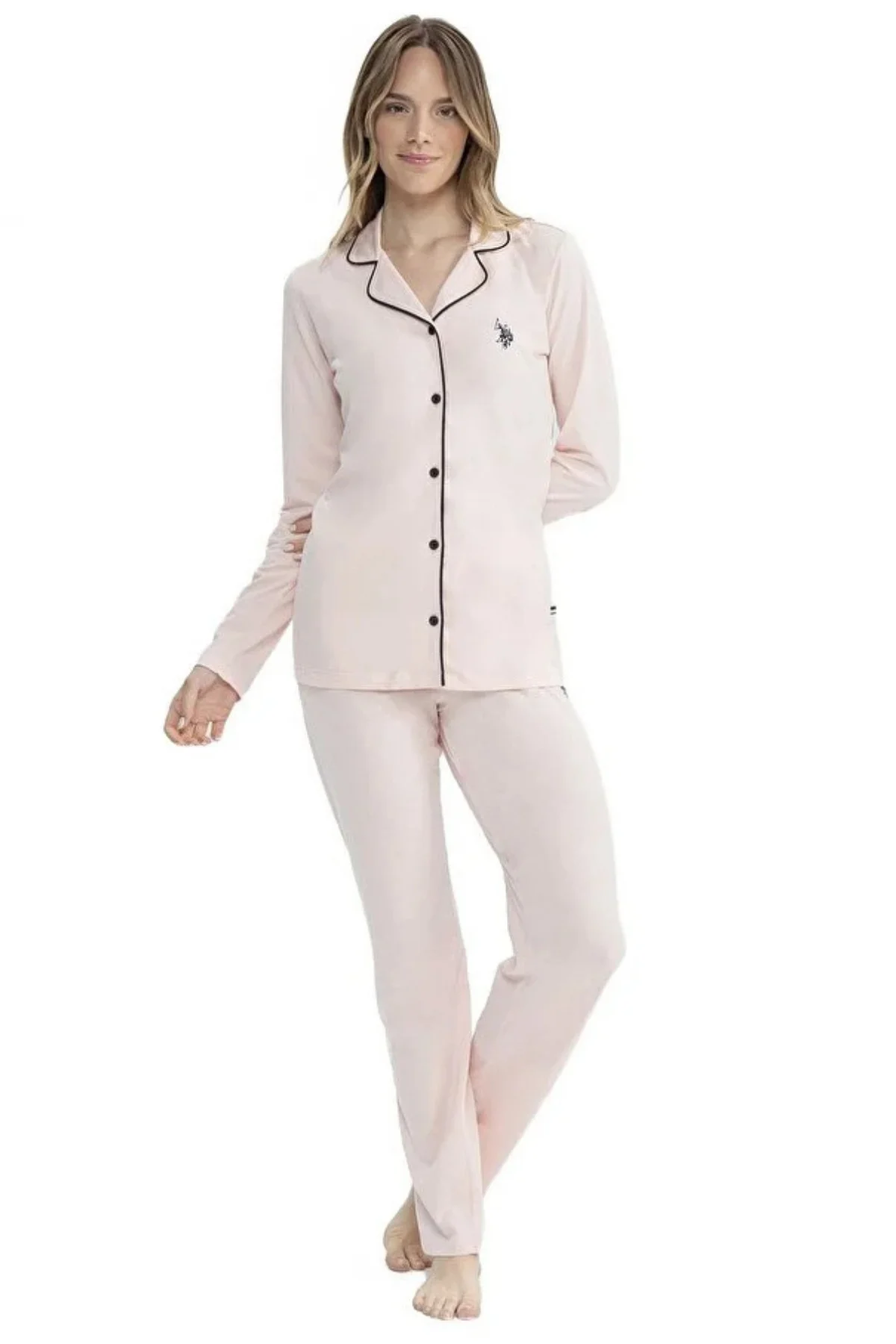 Pamuklu Uzun Kollu Önden Düğmeli Gömlek Kadın Pijama Takımı Basic Pamuklu Uzun Kollu Önden Düğmeli Gömlek Kadın Pijama Takımı Basic