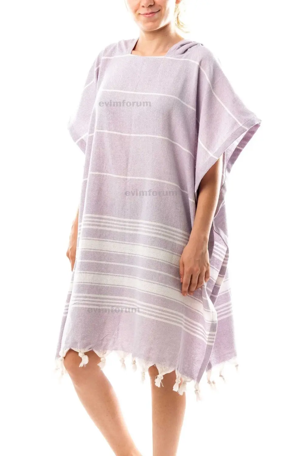Pamuklu Yetişkin Peştemal Panço Bornoz Plaj Havlusu Lila