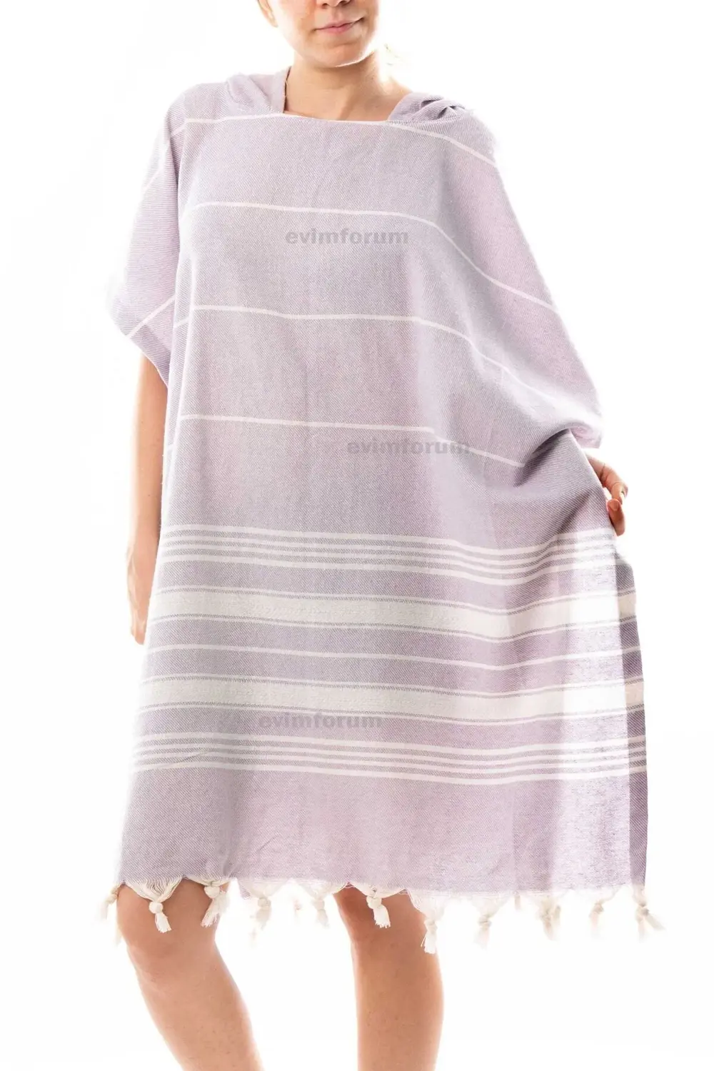 Pamuklu Yetişkin Peştemal Panço Bornoz Plaj Havlusu Lila