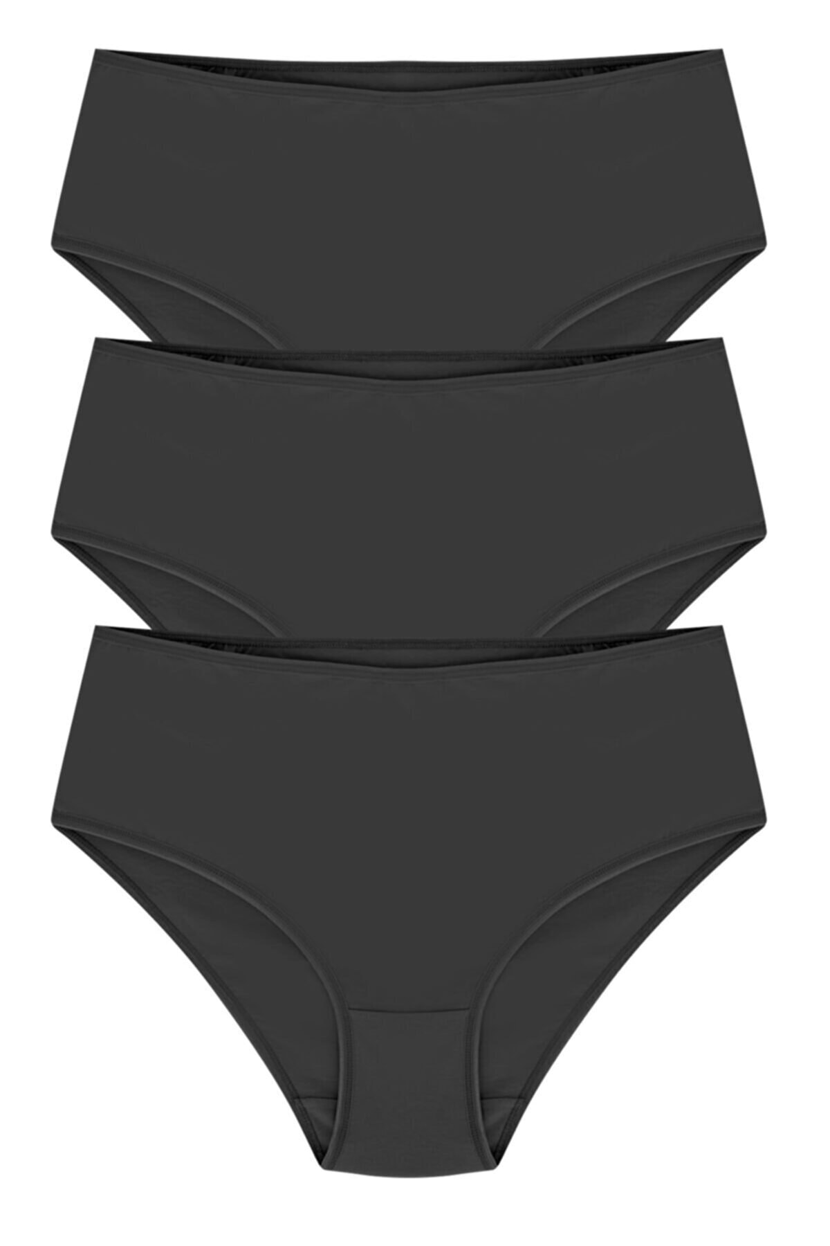 Papatya Pamuklu Yüksek Bel Siyah Battal 3Lü Külot-0235