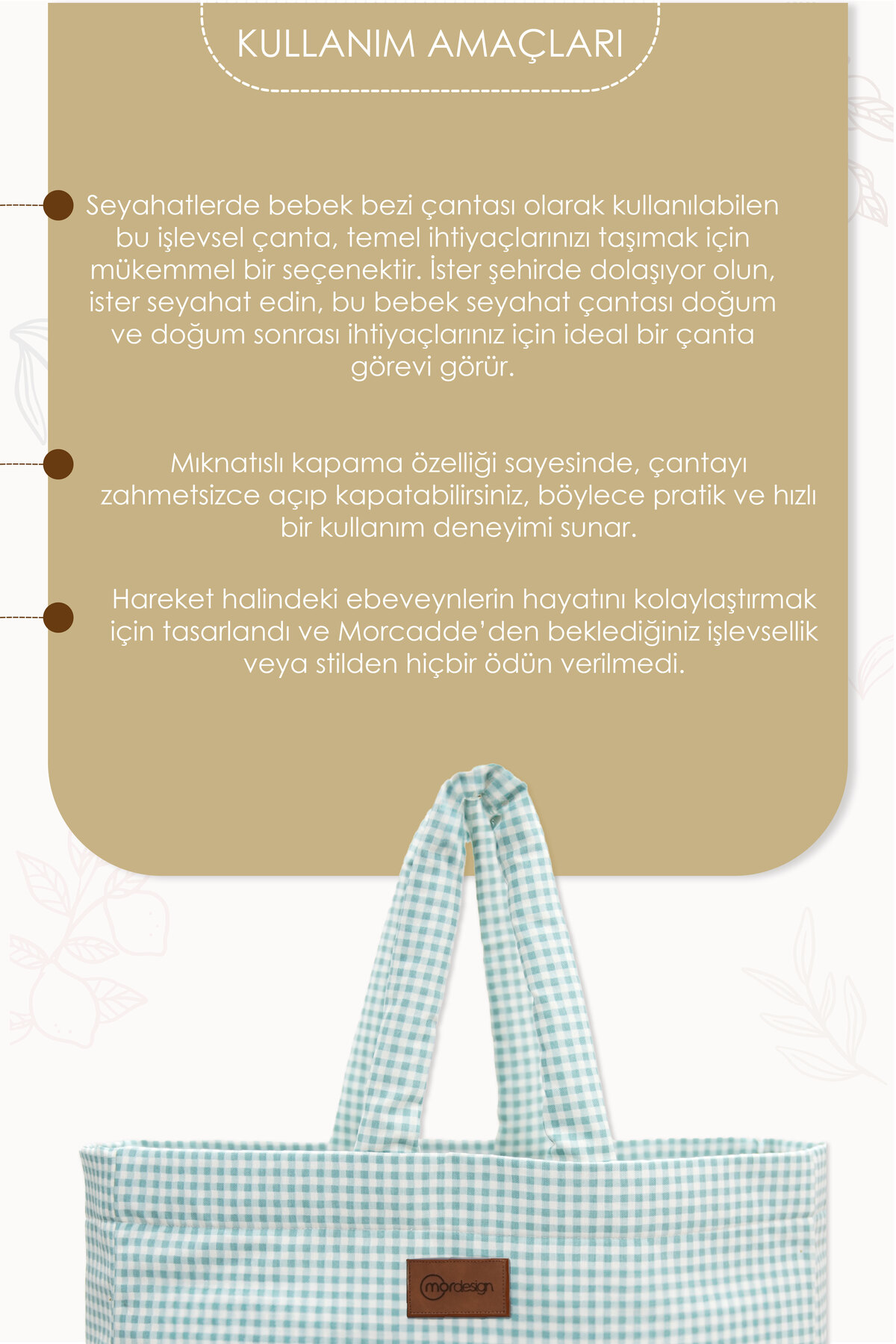 Mordesign Panama Bag, Anne Bebek Bakım Çantası, Sıvı Geçirmez Çanta, Xl Büy