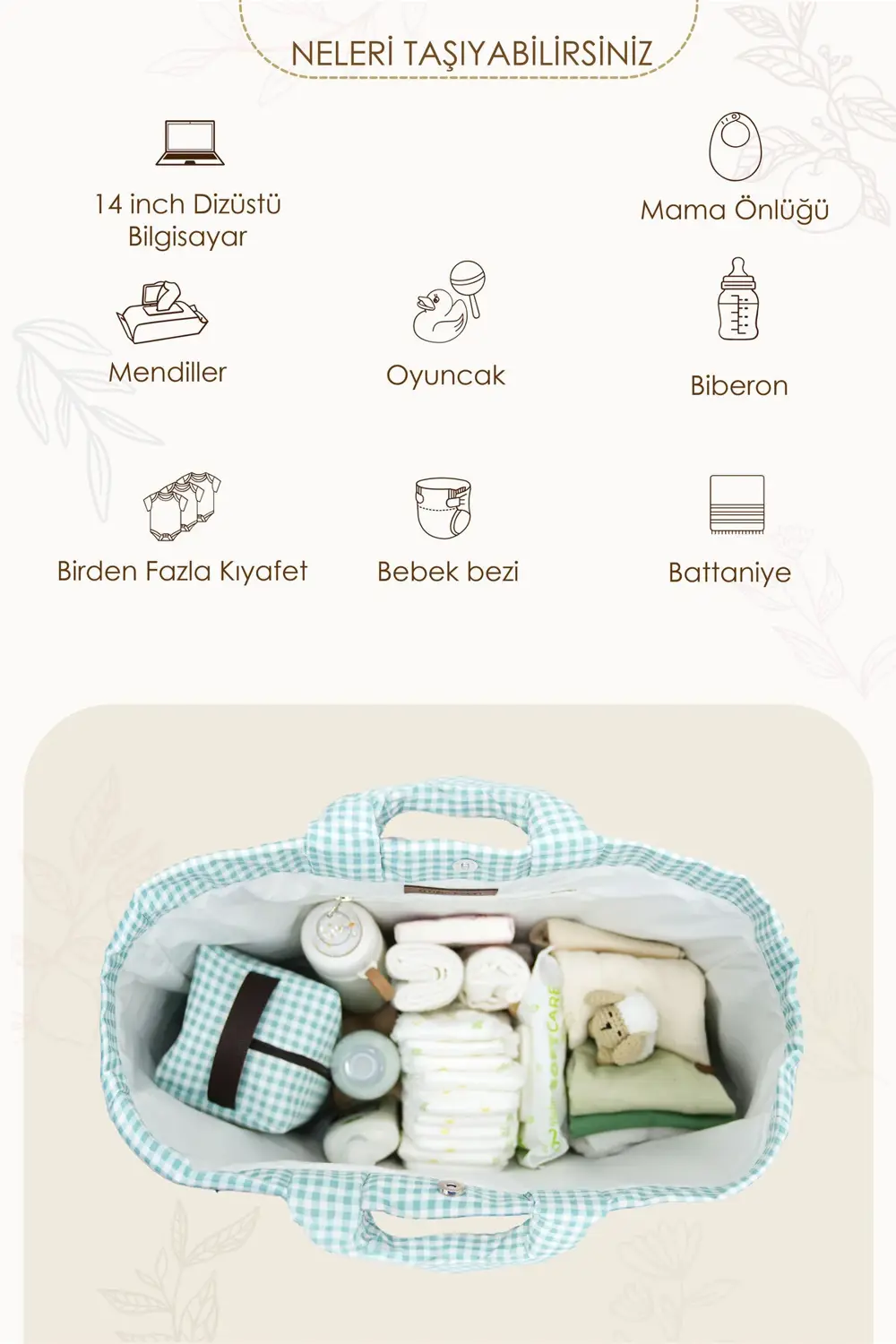 Mordesign Panama Bag, Anne Bebek Bakım Çantası, Sıvı Geçirmez Çanta, Xl Büy