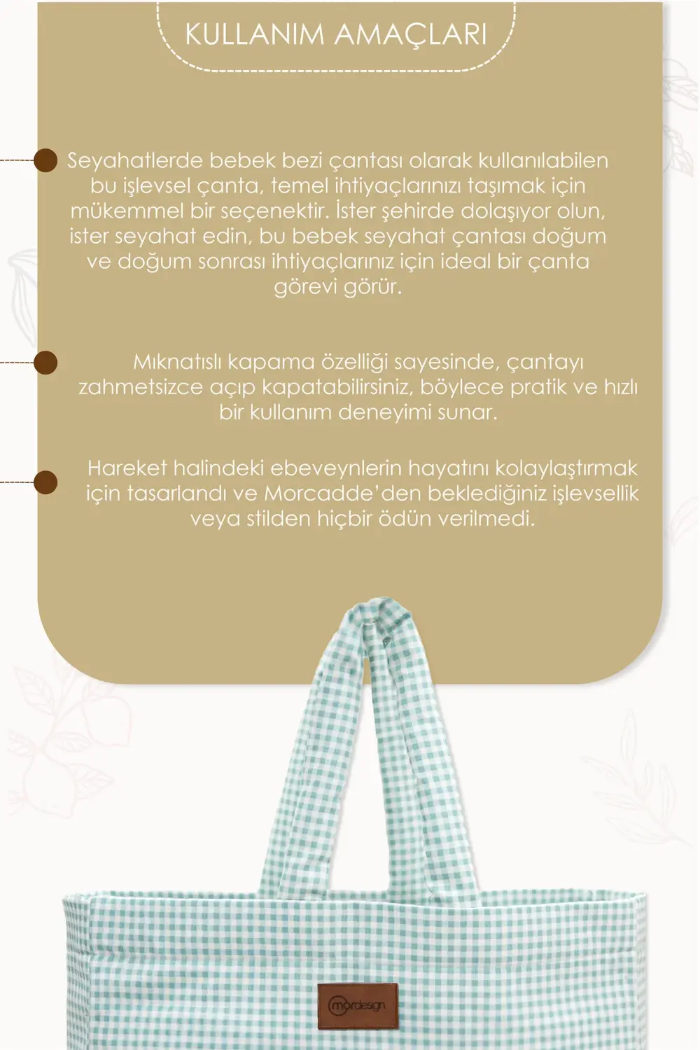 Mordesign Panama Bag, Anne Bebek Bakım Çantası, Sıvı Geçirmez Çanta, Xl Büy