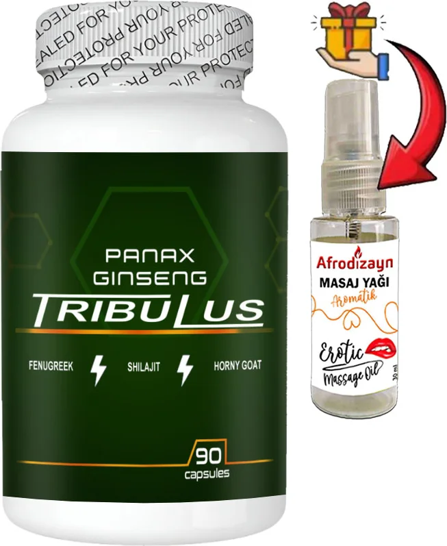 Panax Ginseng Tribuluslu Erkek Kapsülü 90'lı + Afrodizyak Masaj Yağı 30 ml - Enerji ve Performans Desteği Fiyatı, Yorumları ve Özellikleri