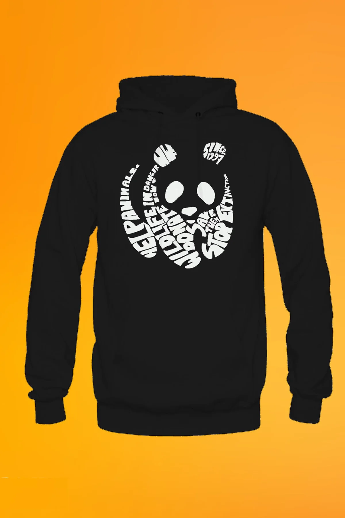 Panda Baskılı Siyah Unisex Kanguru Cep Kapüşonlu Sweatshirt