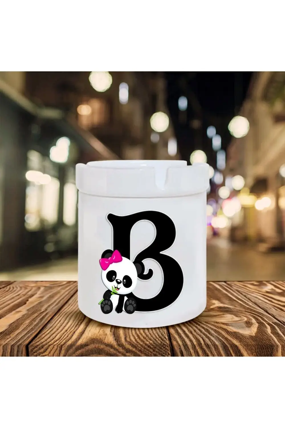 Panda Desenli B Harfi Baskılı Seramik Şık Küllük