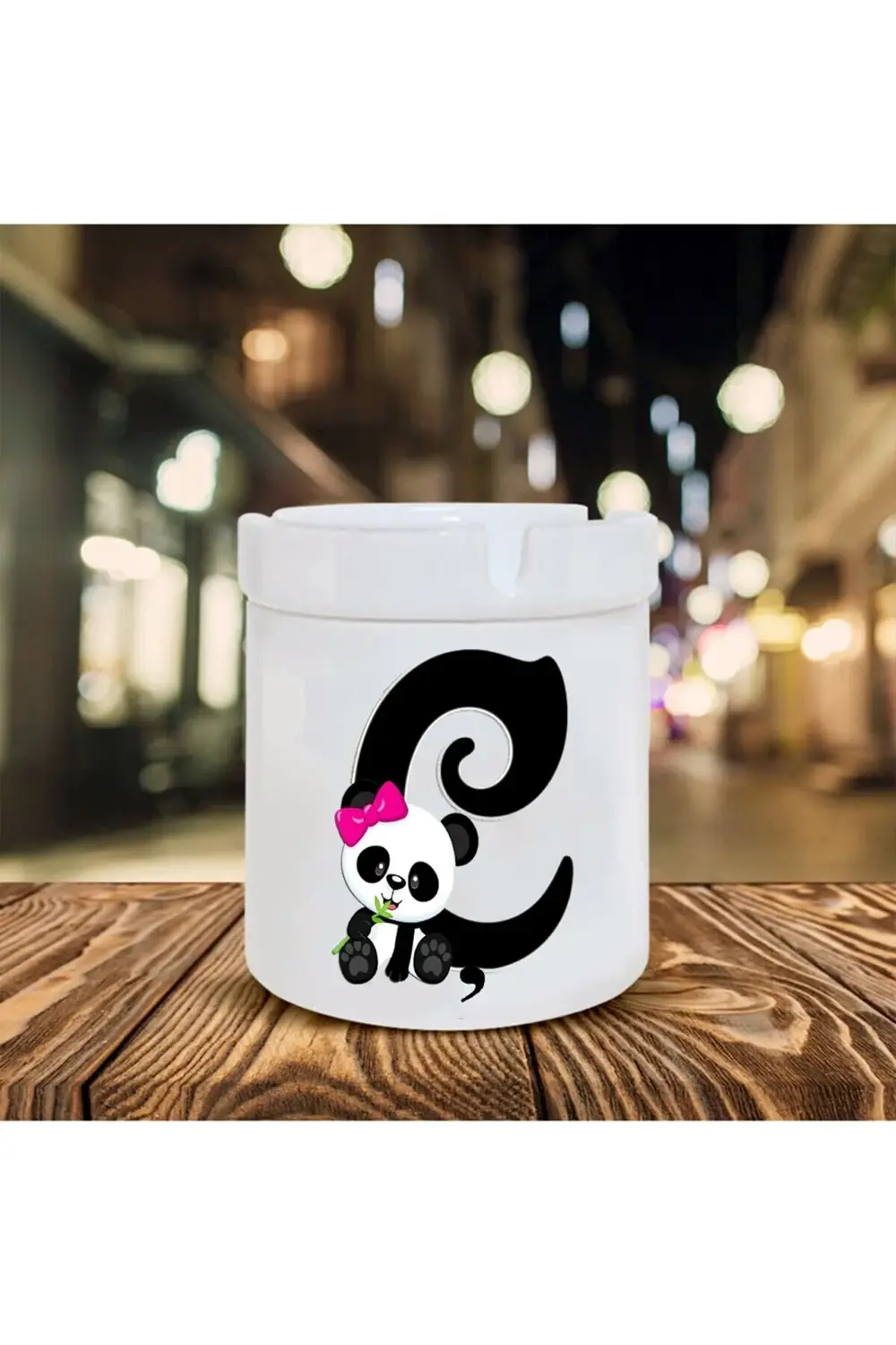 Panda Desenli Ç Harfi Baskılı Seramik Küllük