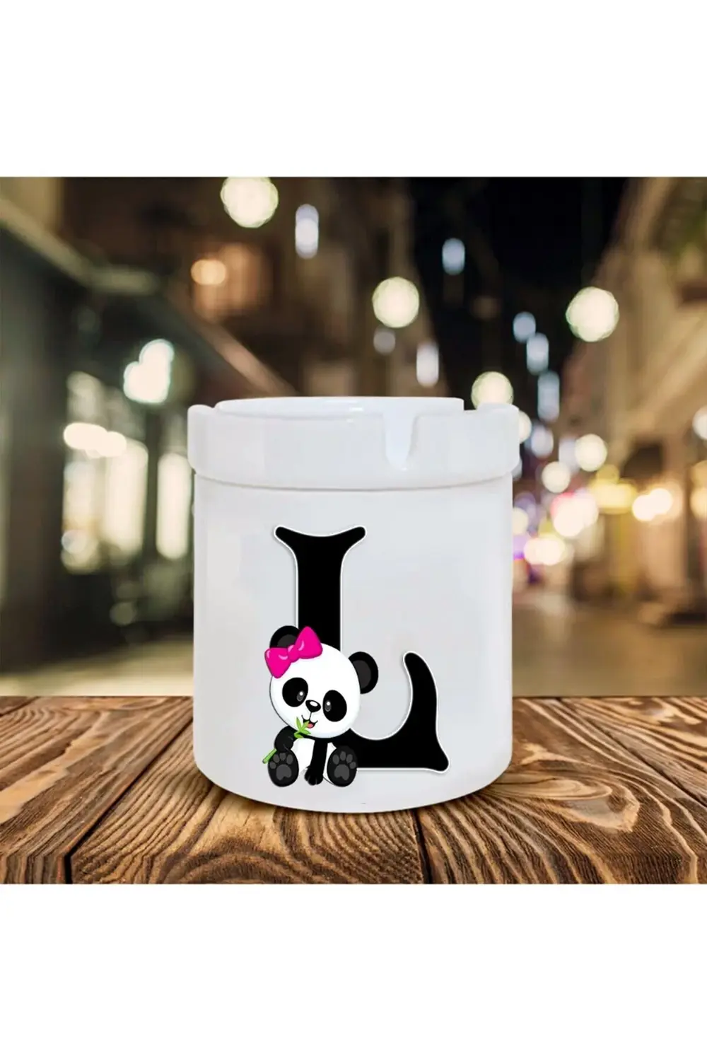 Panda Desenli S Harfi Baskılı Seramik Küllük