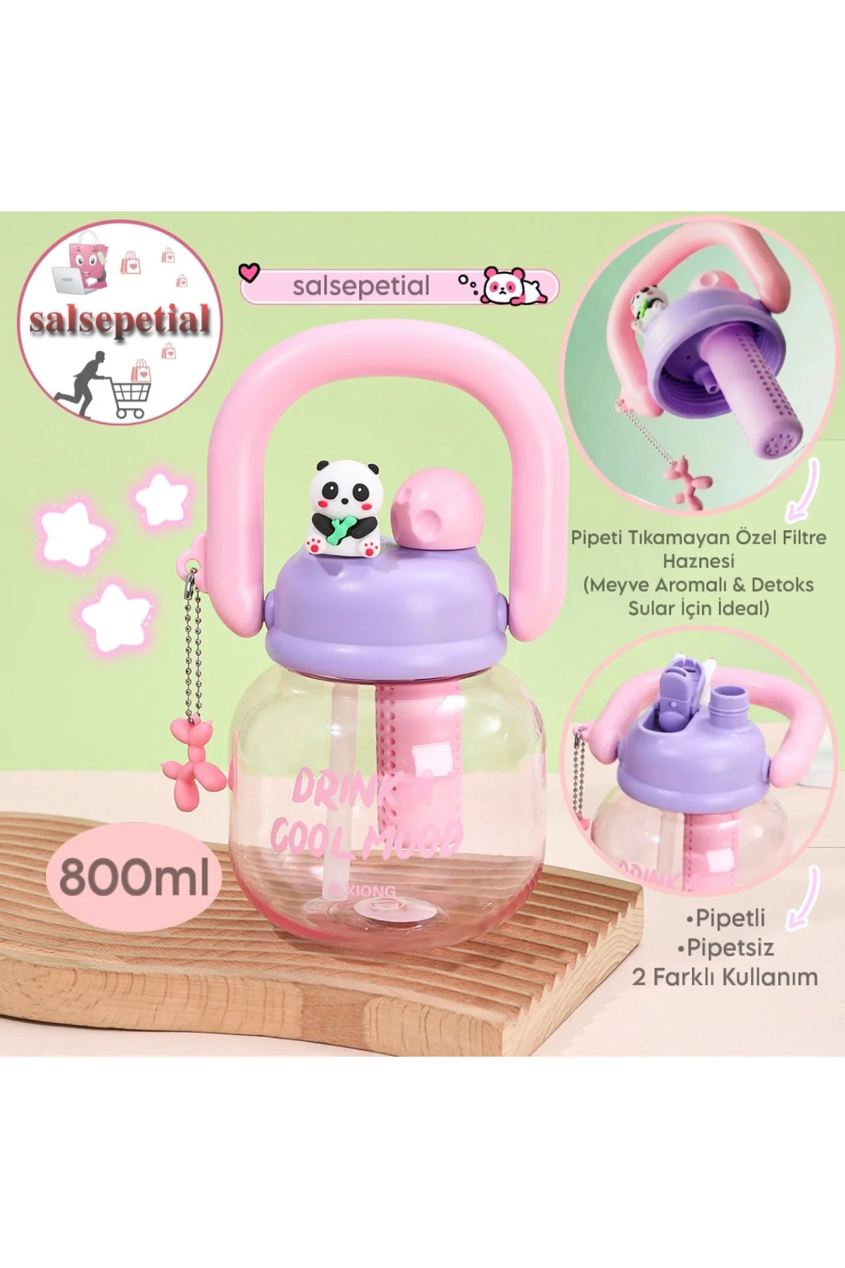 Panda Su Matarası Kawaii Suluk Panda Figürlü Su Şişesi Panda Matara Pipetli Matara Aroma Filtresi Detox Filtreli Charmlı Sevimli Panda Suluk 800ml Fiyatı, Yorumları ve Özellikleri