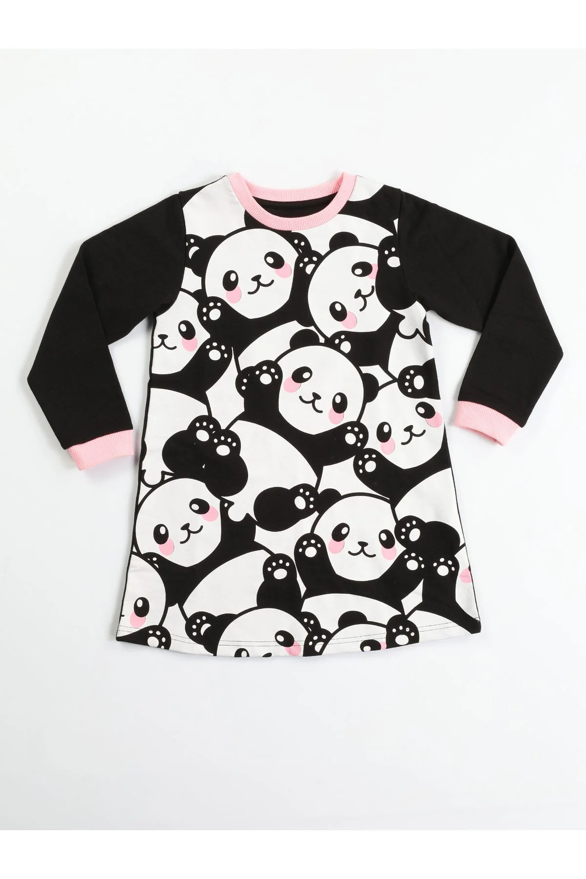 Pandas Kız Çocuk Baskılı Siyah Elbise
