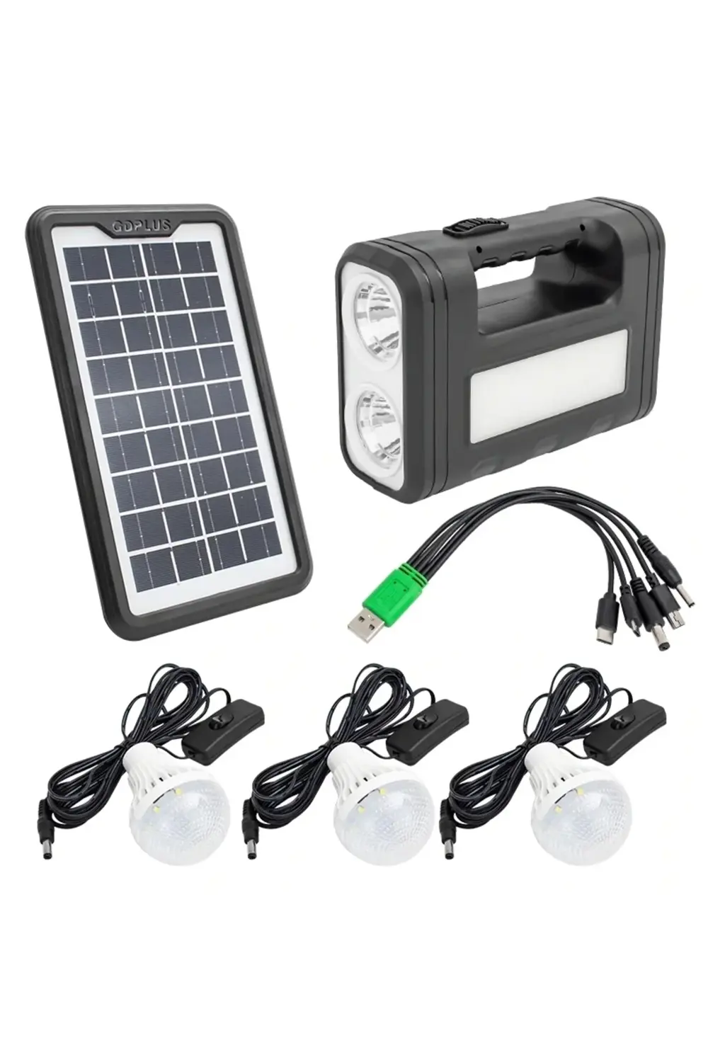 PANELLİ SOLAR LAMBA 3 AMPULLÜ SET AKÜLÜ SOLAR IŞILDAK FENER (5047