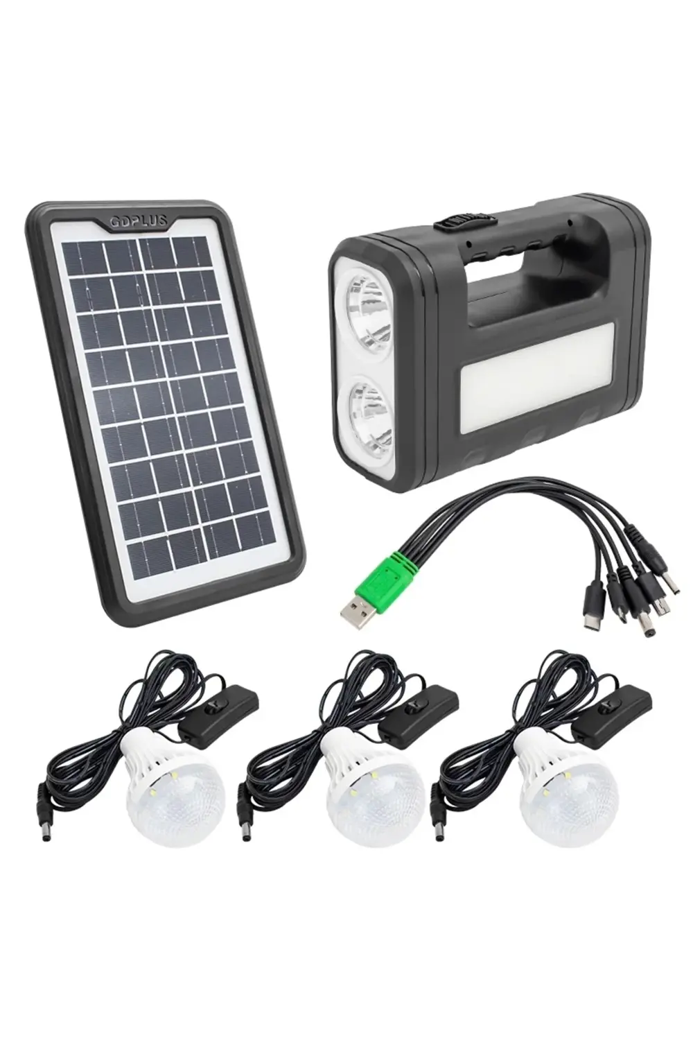 PANELLİ SOLAR LAMBA 3 AMPULLÜ SET AKÜLÜ SOLAR IŞILDAK FENER (4462