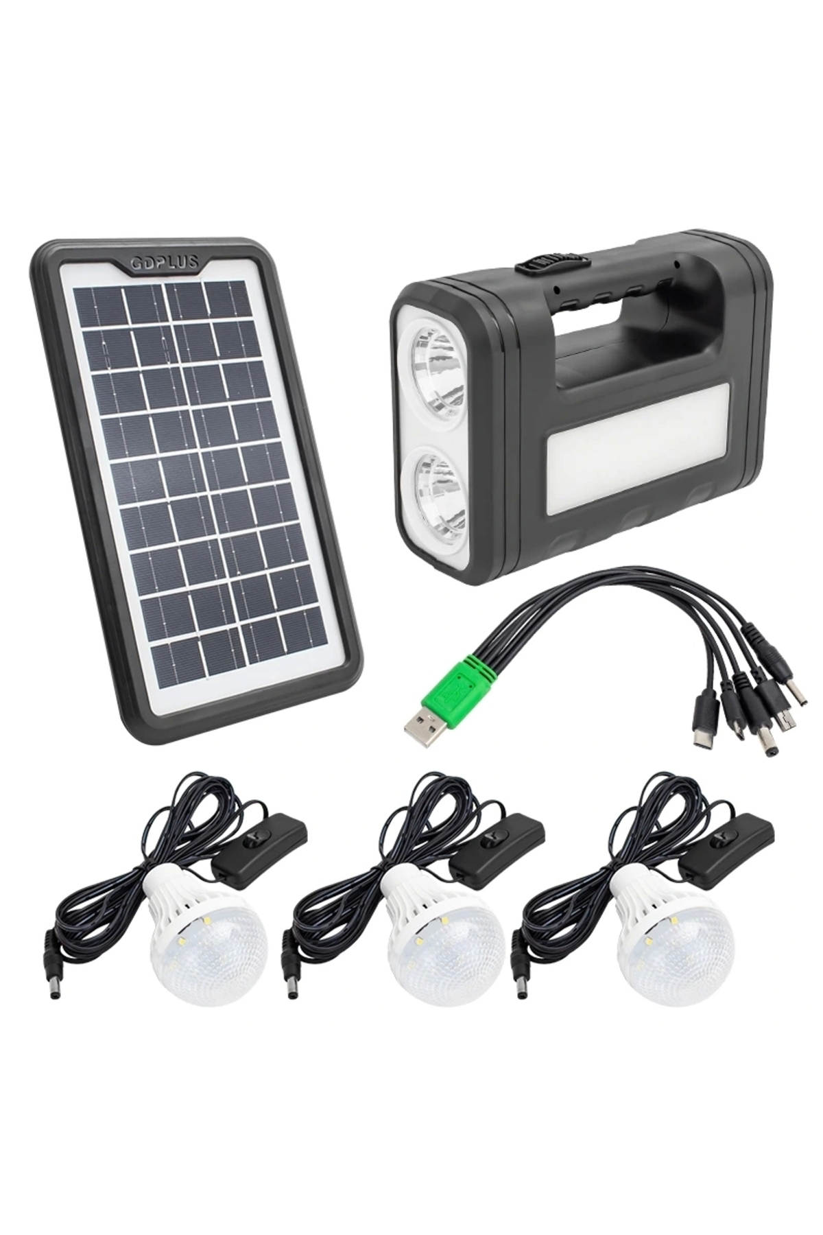 PANELLİ SOLAR LAMBA 3 AMPULLÜ SET AKÜLÜ SOLAR IŞILDAK FENER (5047