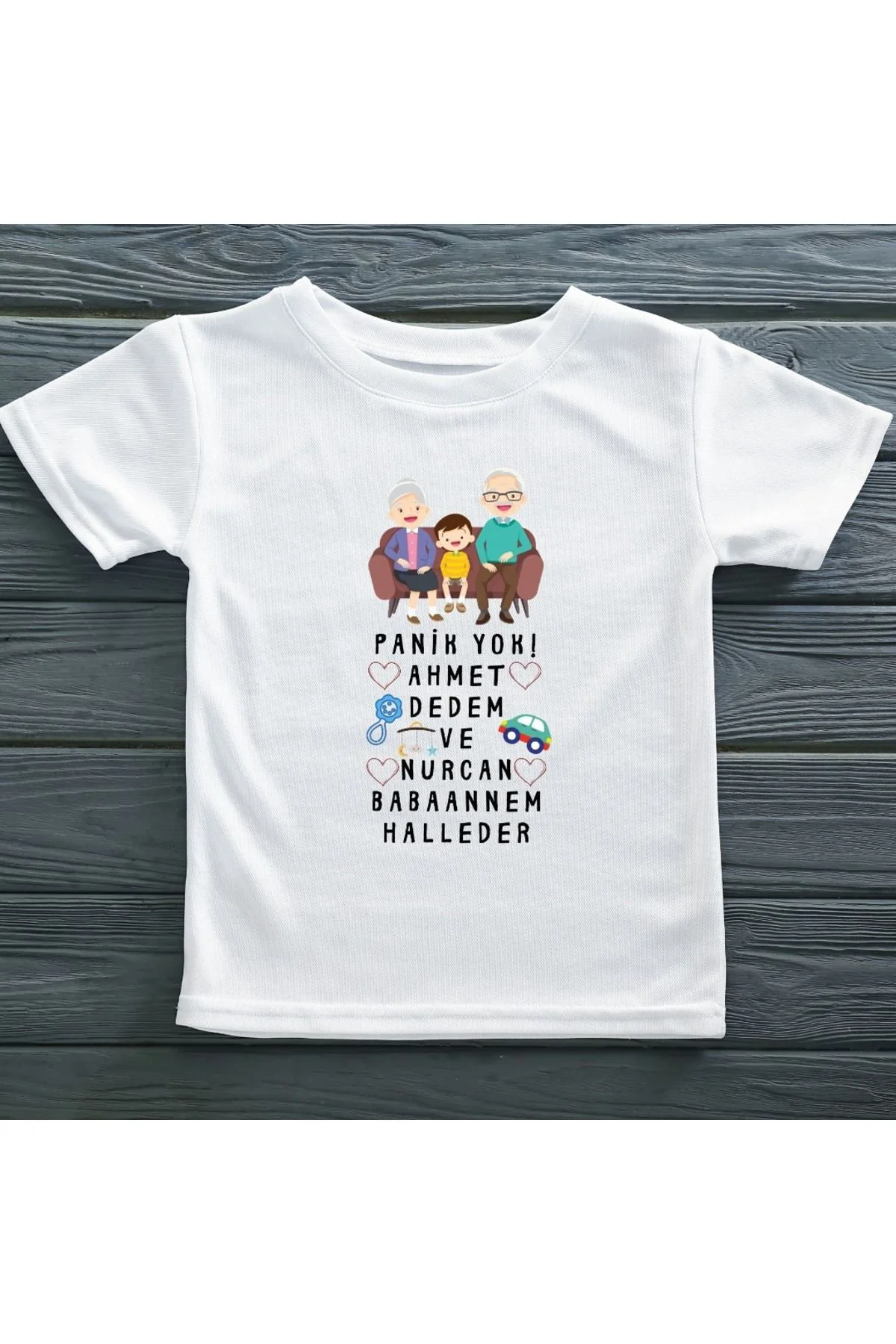 Panik Yok Dedem Ve Babaannem Halleder Yazılı Kişiye Özel Erkek Çocuk Tişörtü Panik Yok Dedem Ve Babaannem Halleder Yazılı Kişiye Özel Erkek Çocuk Tişörtü