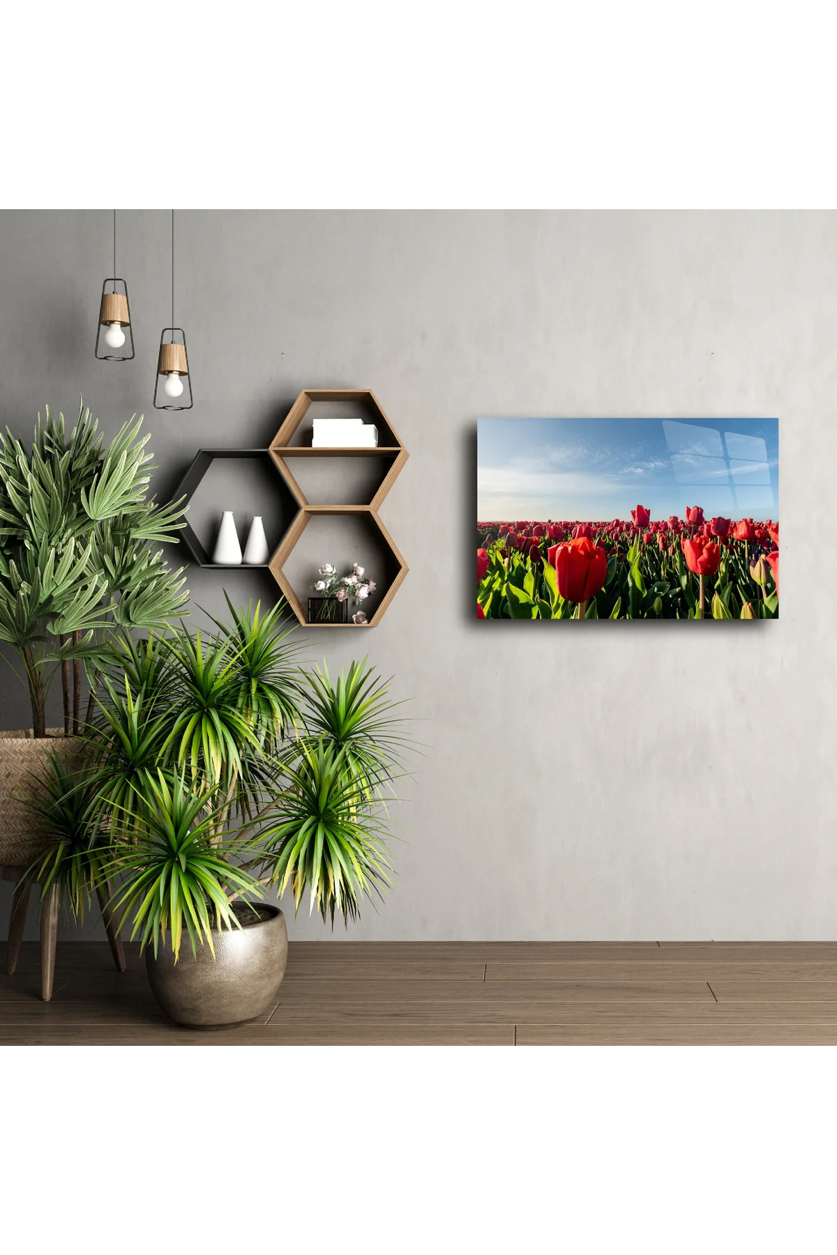 Panoramik Kırmızı Lale Tarlası Cam Tablo Panoramik Kırmızı Lale Tarlası Cam Tablo