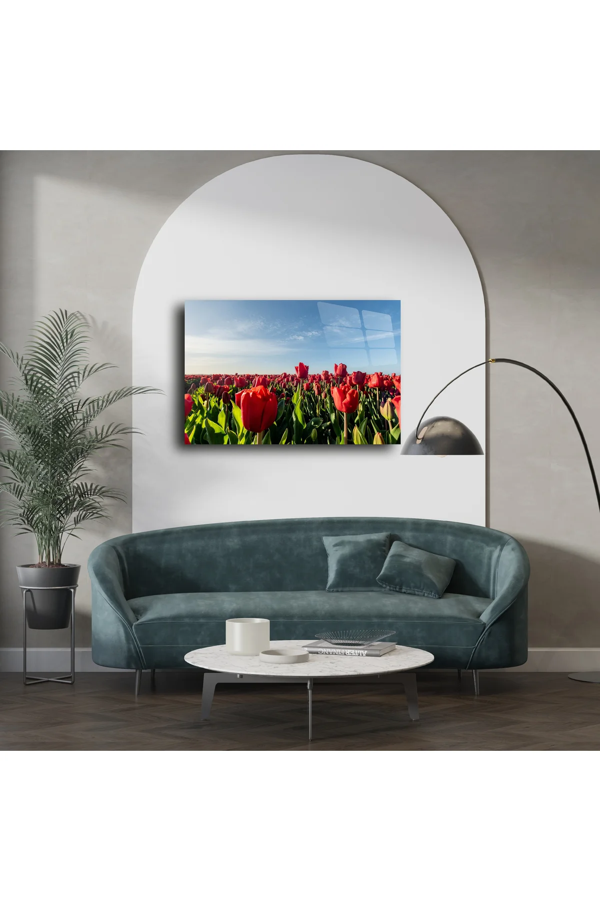 Panoramik Kırmızı Lale Tarlası Cam Tablo Panoramik Kırmızı Lale Tarlası Cam Tablo