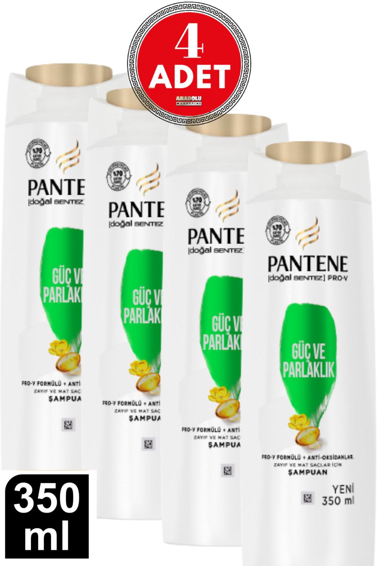 Pantene Doğal Sentez Güç Ve Parlaklık Şampuan 350 Ml 4 Adet Pantene Doğal Sentez Güç Ve Parlaklık Şampuan 350 Ml 4 Adet