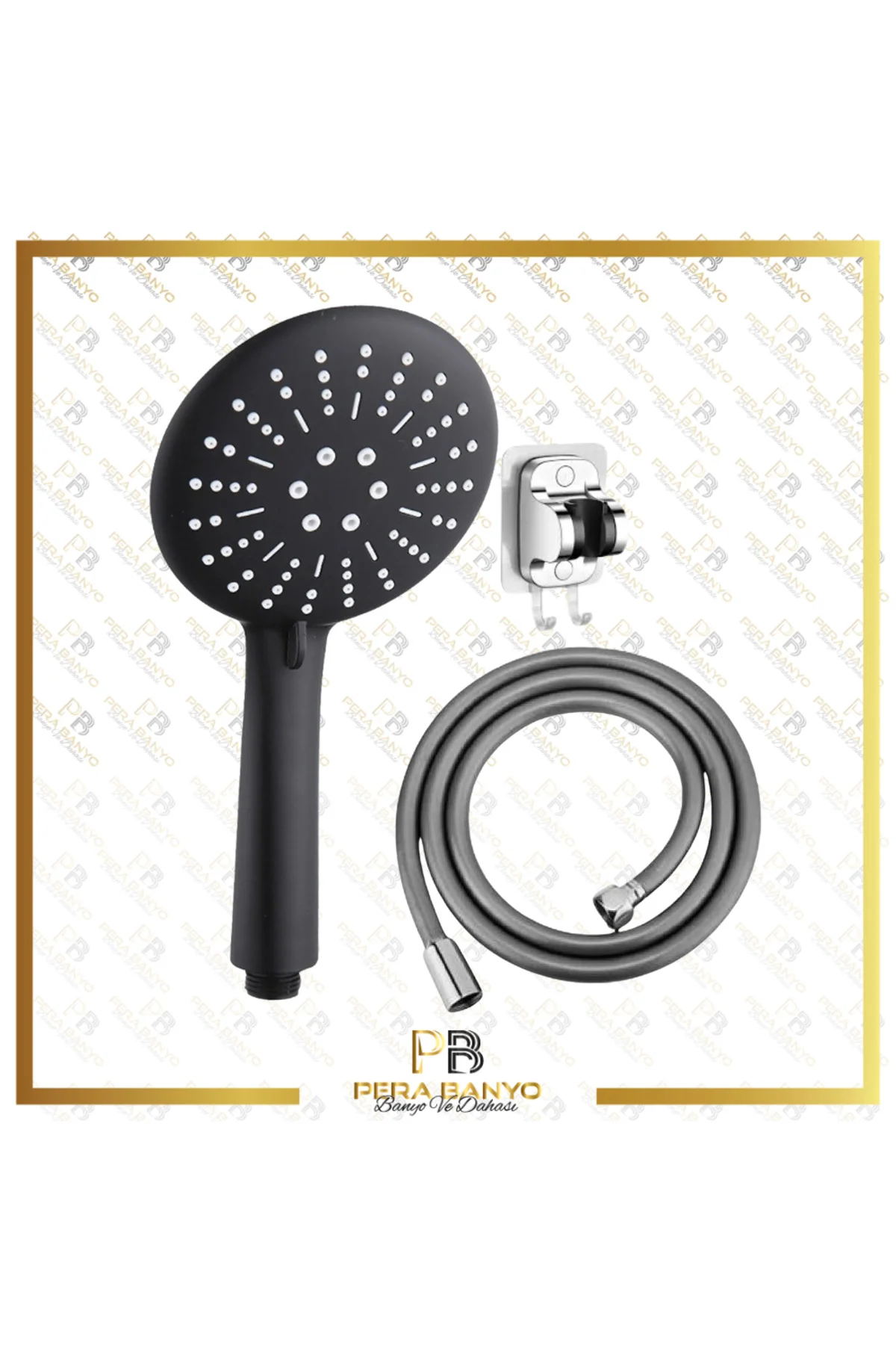 Panter 5 Fonksiyonlu Siyah Duş Başlığı + Pvc Duş Hortumu + Vakumlu Mafsal Duş Takımı Panter 5 Fonksiyonlu Siyah Duş Başlığı + Pvc Duş Hortumu + Vakumlu Mafsal Duş Takımı