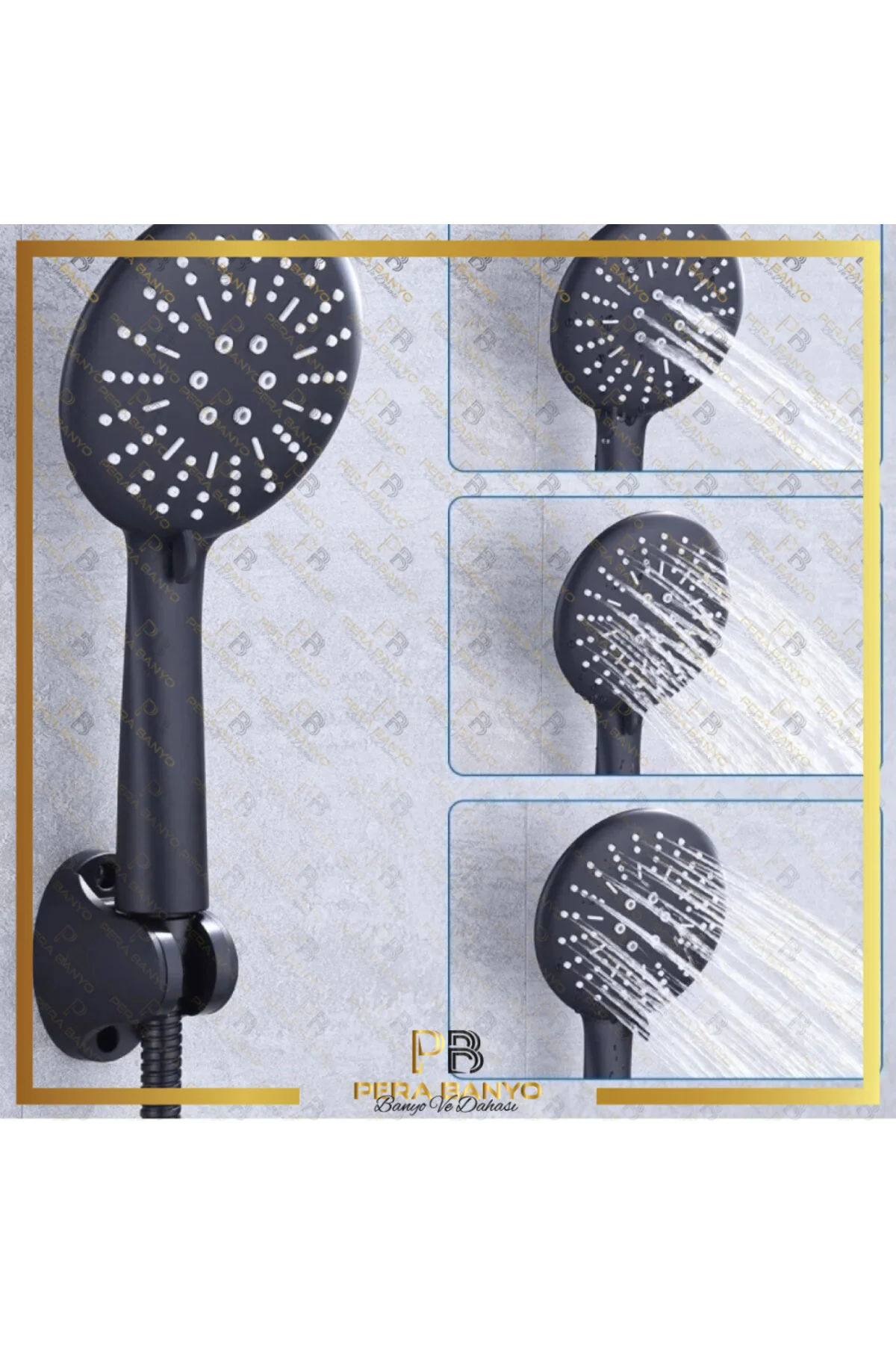 Panter 5 Fonksiyonlu Siyah Duş Başlığı + Pvc Duş Hortumu + Vakumlu Mafsal Duş Takımı Panter 5 Fonksiyonlu Siyah Duş Başlığı + Pvc Duş Hortumu + Vakumlu Mafsal Duş Takımı