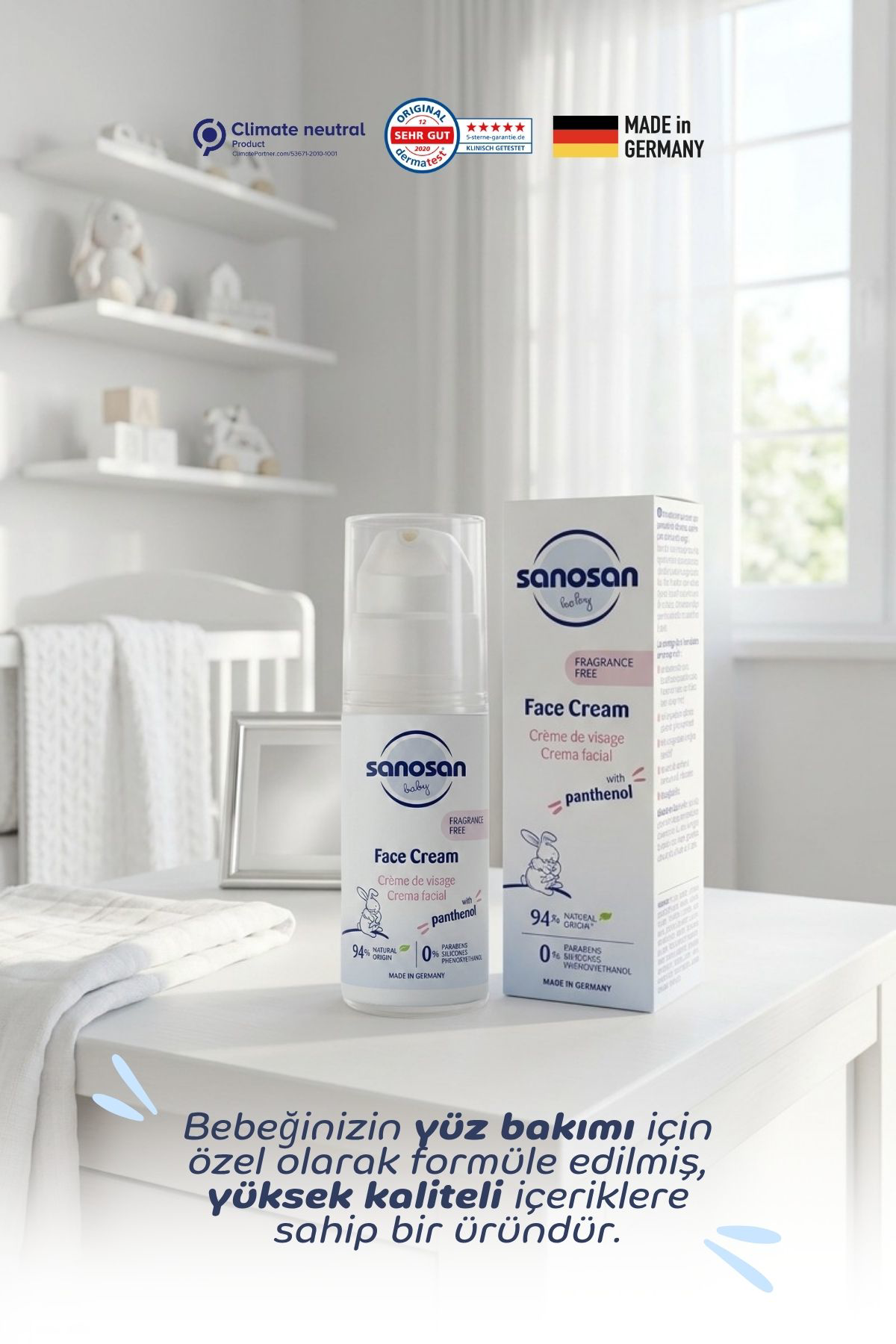Panthenol Yüz Kremi 50 ml – Parfümsüz, Panthenol ve Allantoinli Hassas Cilt Bakım Kremi