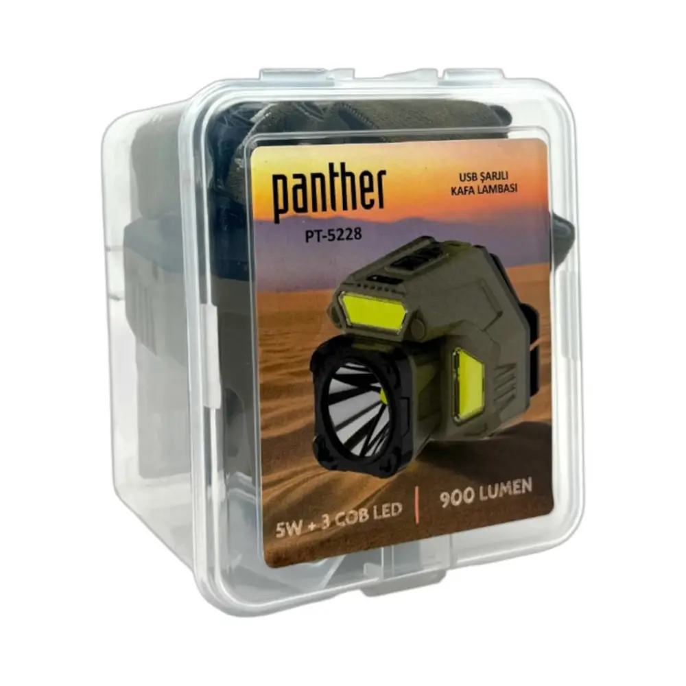 Panther 900 Lümen USB şarjlı LED Kafa Lambası PT-5228 Panther 900 Lümen USB şarjlı LED Kafa Lambası PT-5228