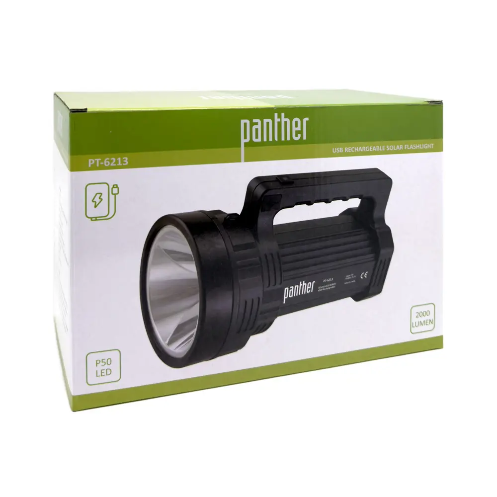 Panther Pt-6213 Usb Şarjlı Solar El Feneri | 2000 Lumen Powerbank