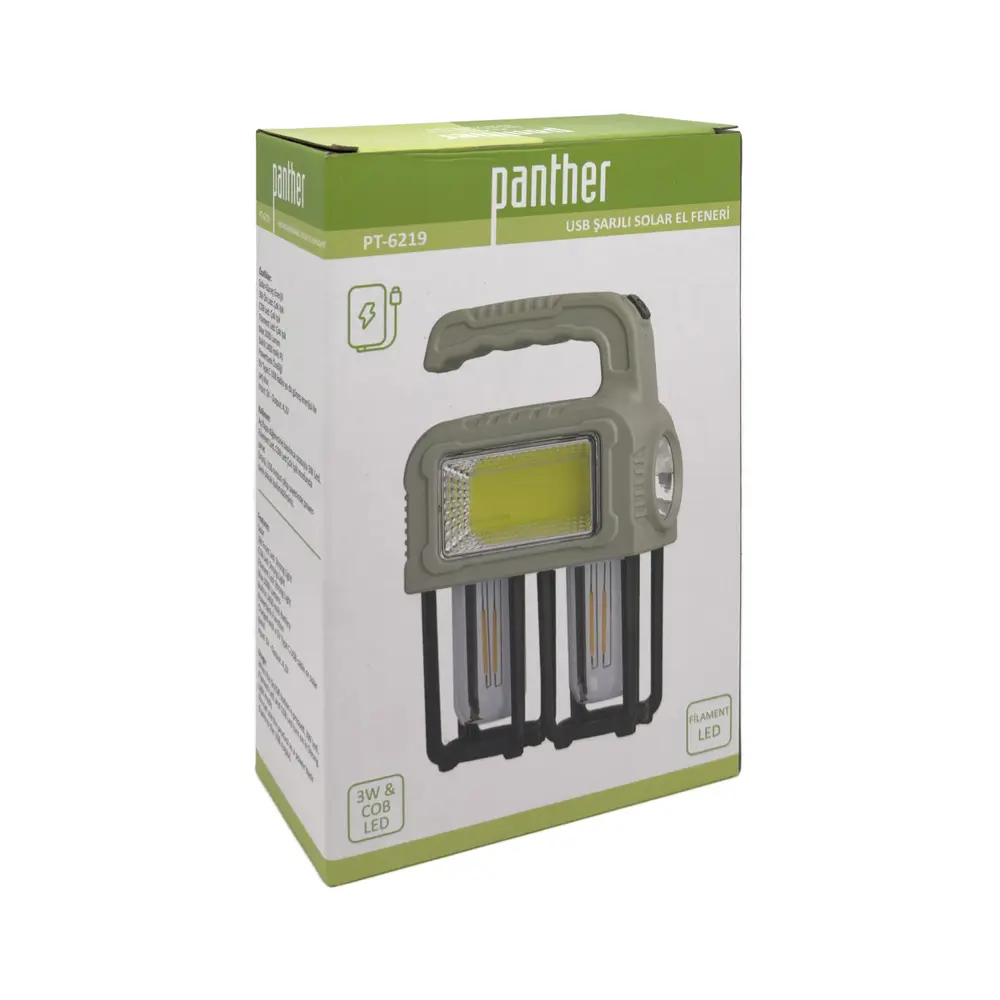 Panther Pt-6219 Usb Şarjlı Solar El Feneri | Powerbank Özellikli