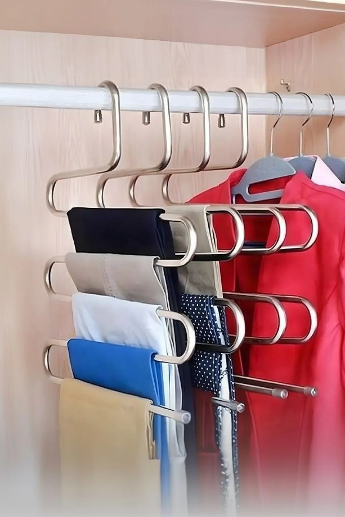 Pantolon Askısı 5 Katlı Metal Dolap İçi Akıllı Krom Askı Pantolon