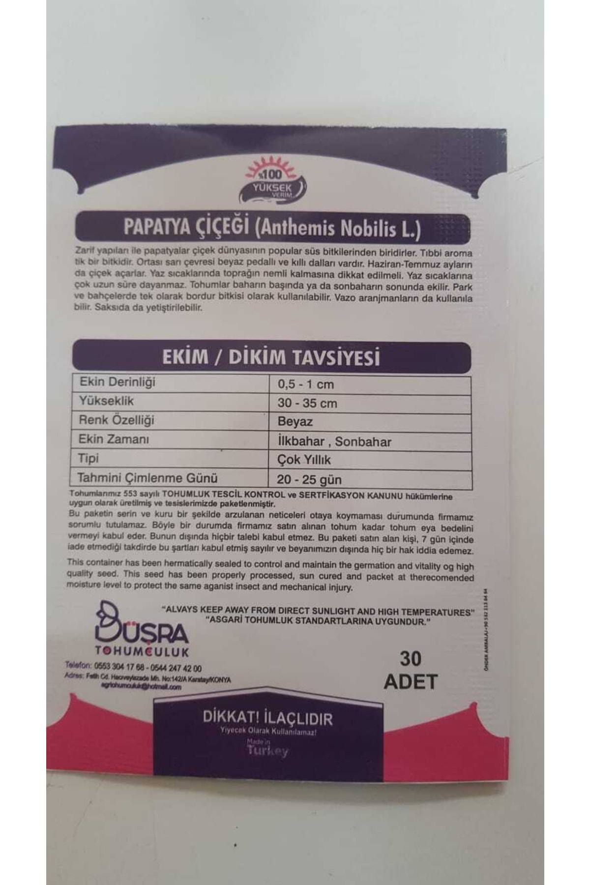 Papatya Çiçek Tohumu %100 Verimli