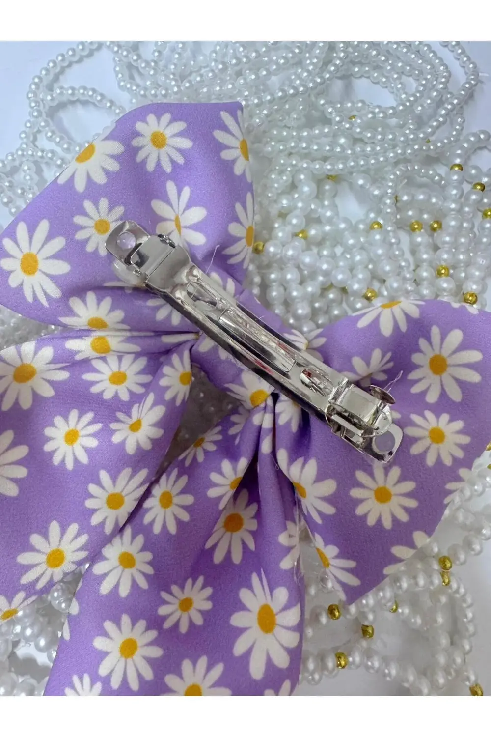 PAPATYA DESENLİ KREP KUMAŞ LÜX OTOMATİK FİYONK KADIN TOKA