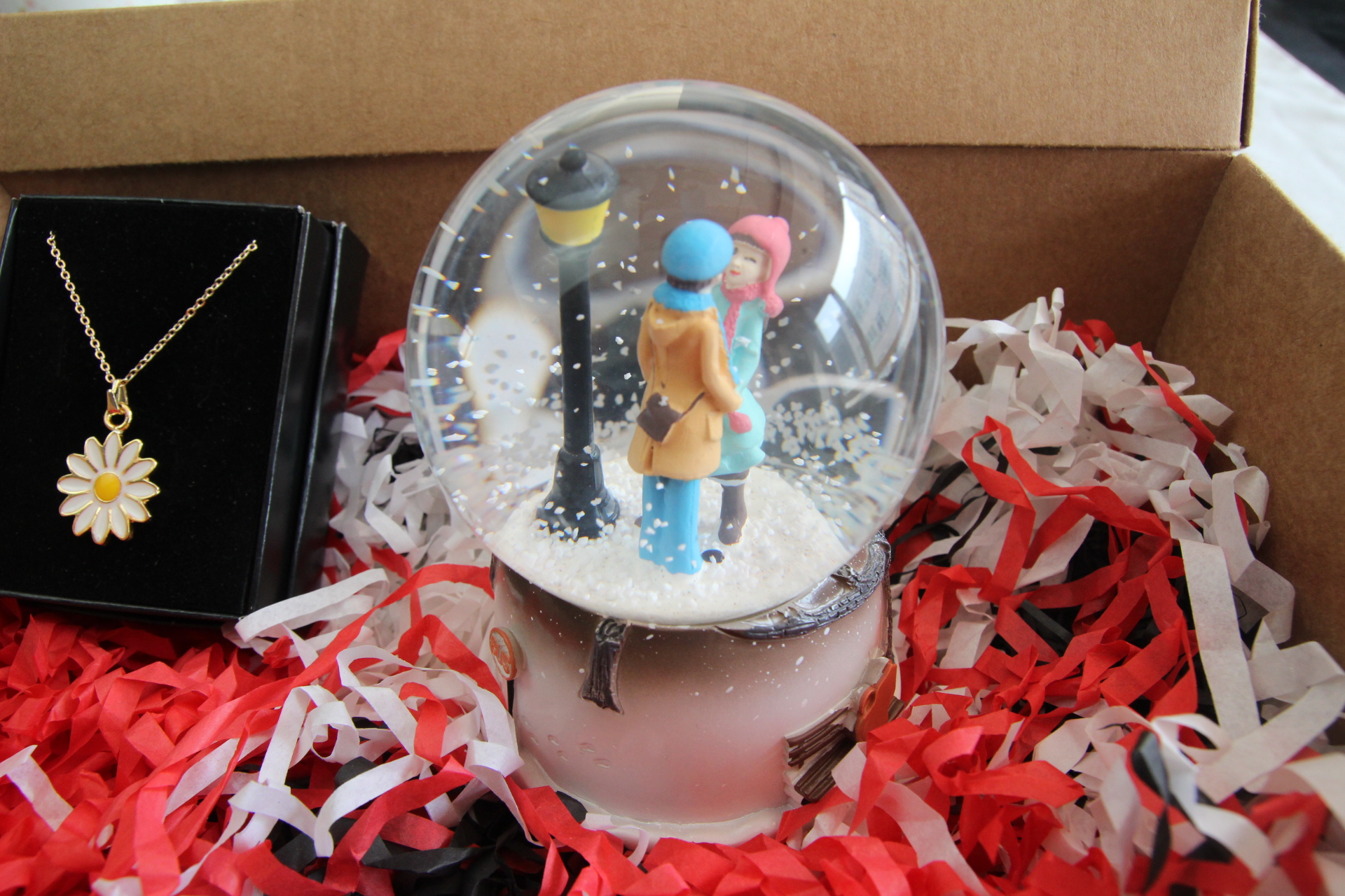 Papatya Kolye Sevgili Aşıklar Kar Küresi Hediye Kutusu