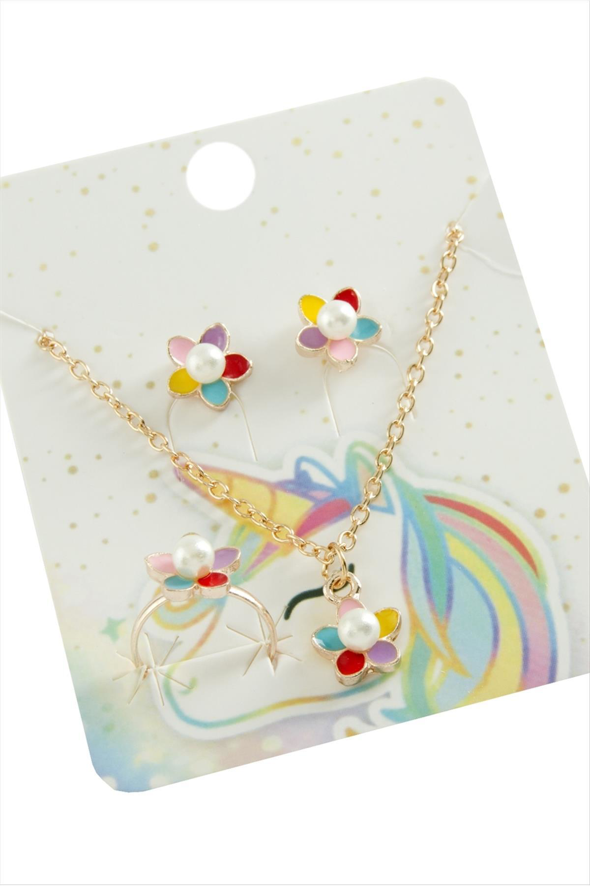 Papatya Mineli Set Kolye Zirkon Taşlı Kolye Şık Tasarım