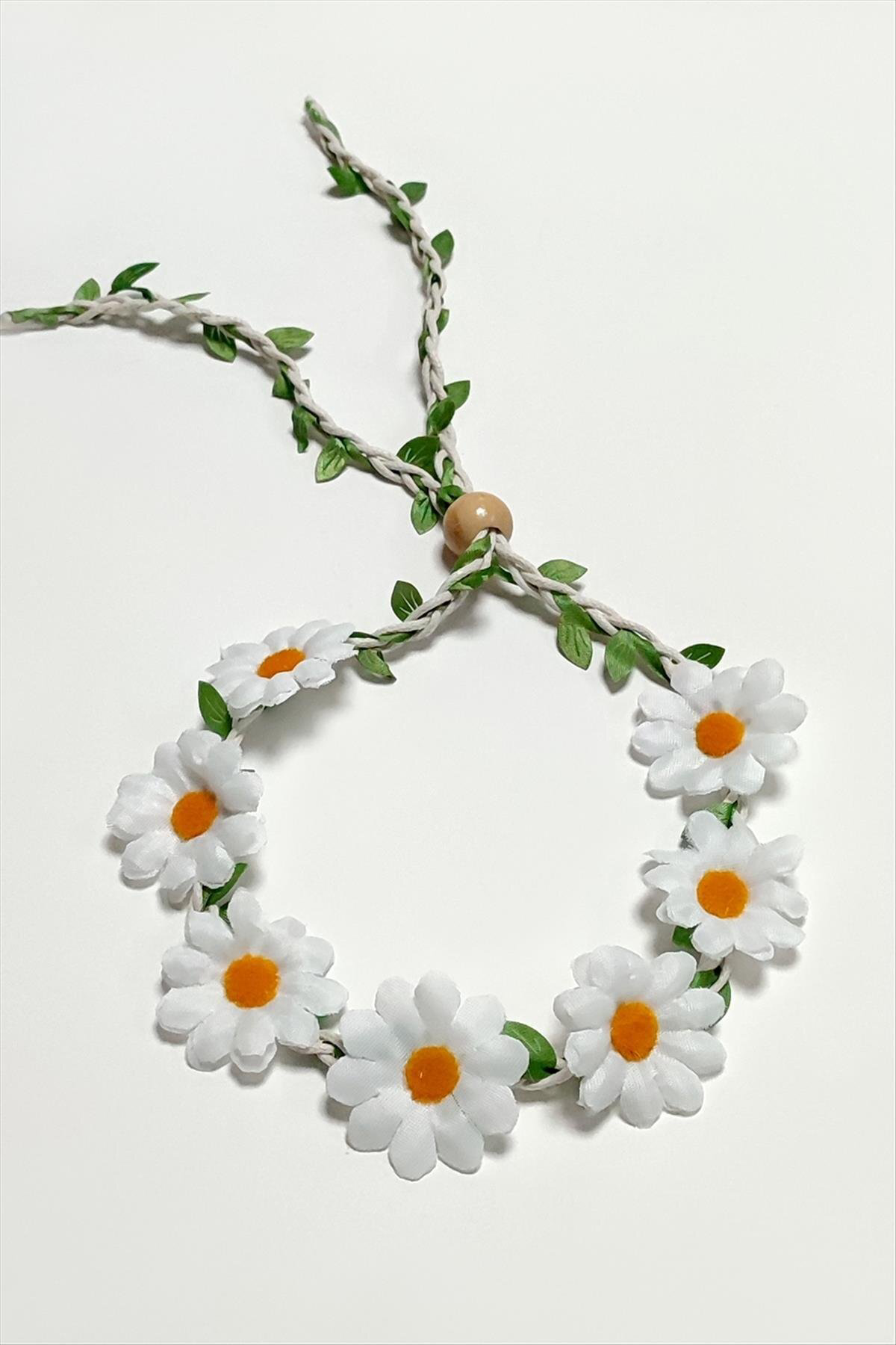 Papatya Örgülü Yapraklı Taç