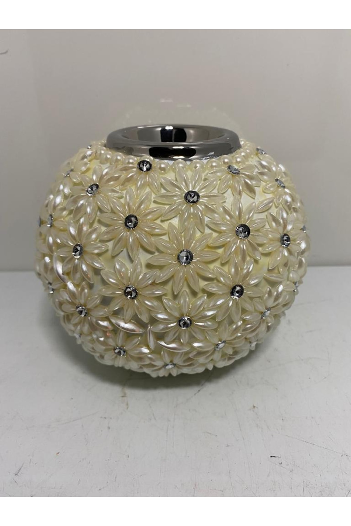 Elif Aksesuar Papatya Taşlı Polyester Yuvarlak Mumluk